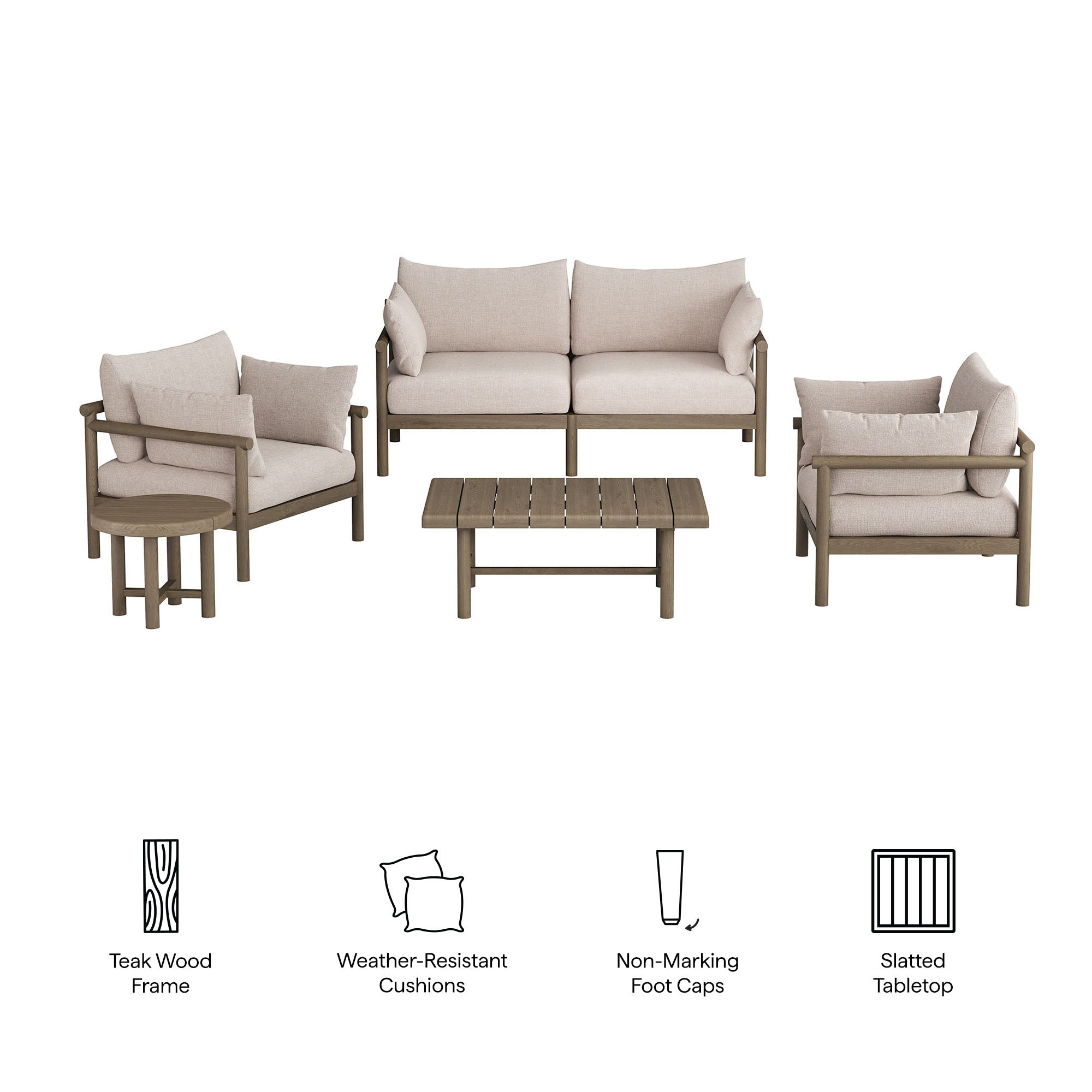Eleni 5-Piece Outdoor Patio Teak Wood Furniture Set