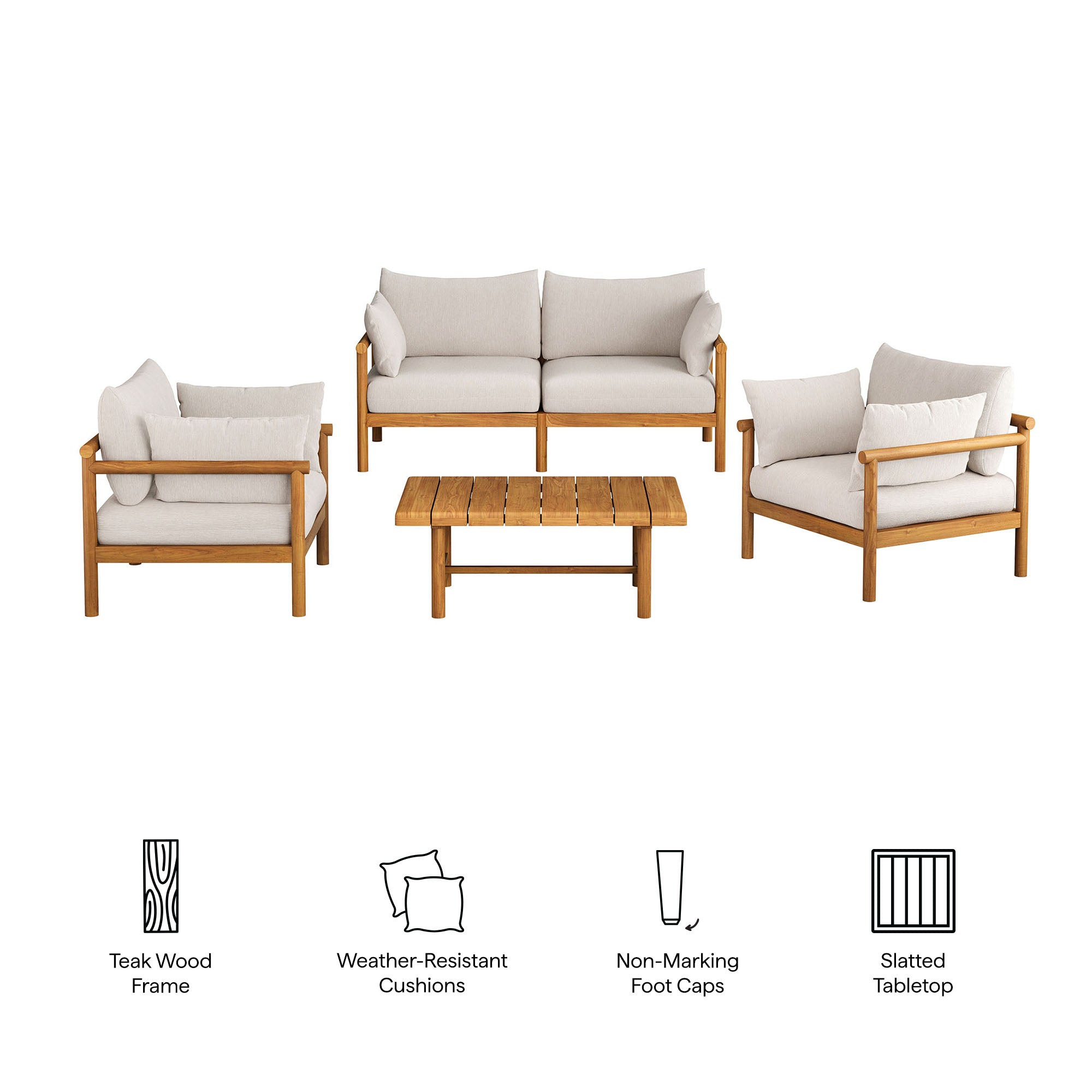 Eleni 4-Piece Outdoor Patio Teak Wood Sofa Set