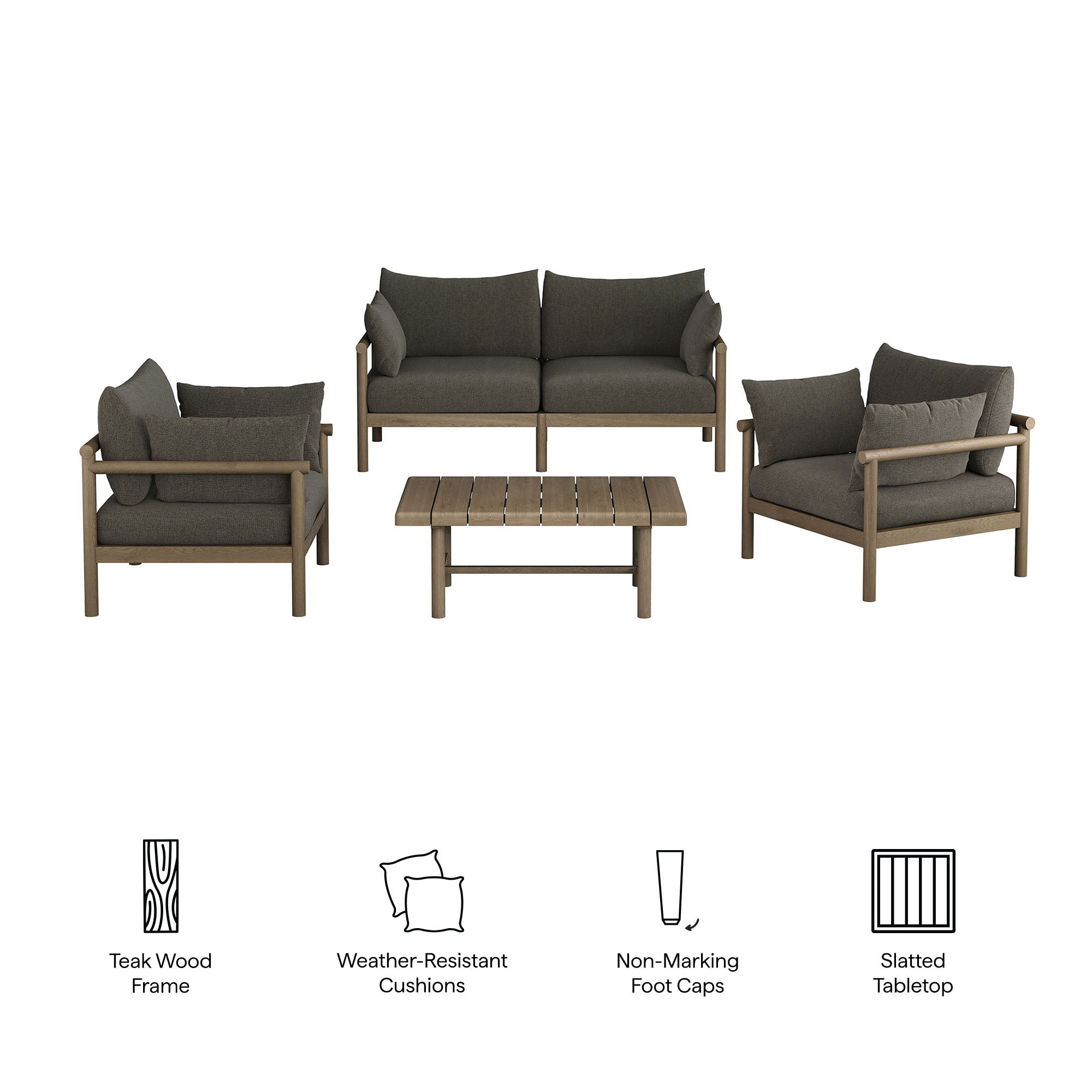 Eleni 4-Piece Outdoor Patio Teak Wood Sofa Set