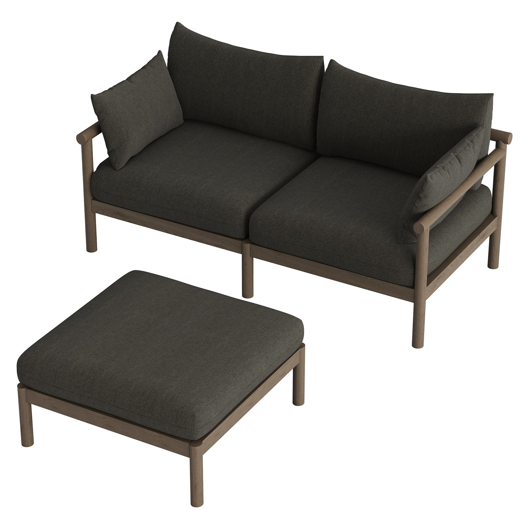 Eleni 2-Piece Outdoor Patio Teak Wood Loveseat with Ottoman Set