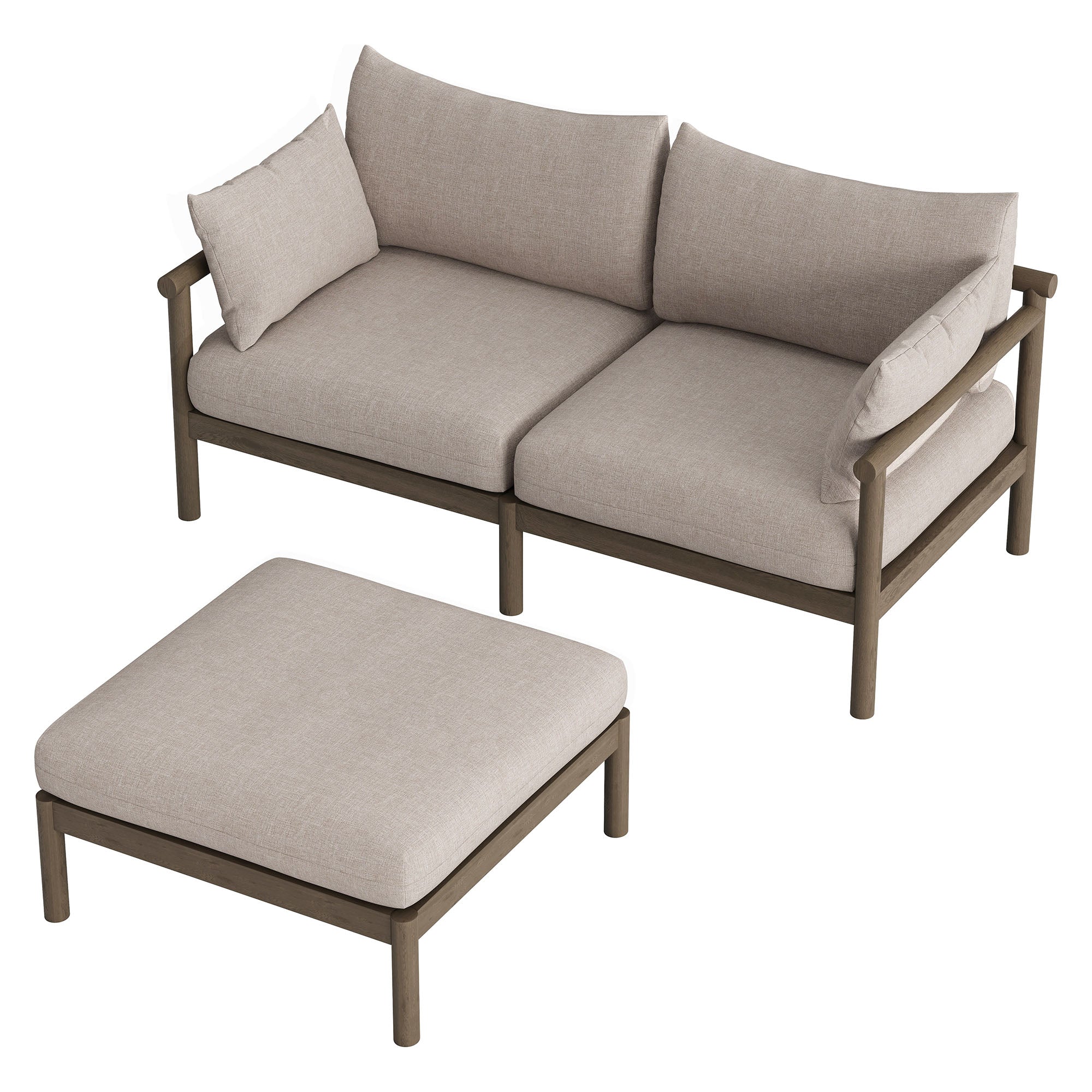Eleni 2-Piece Outdoor Patio Teak Wood Loveseat with Ottoman Set