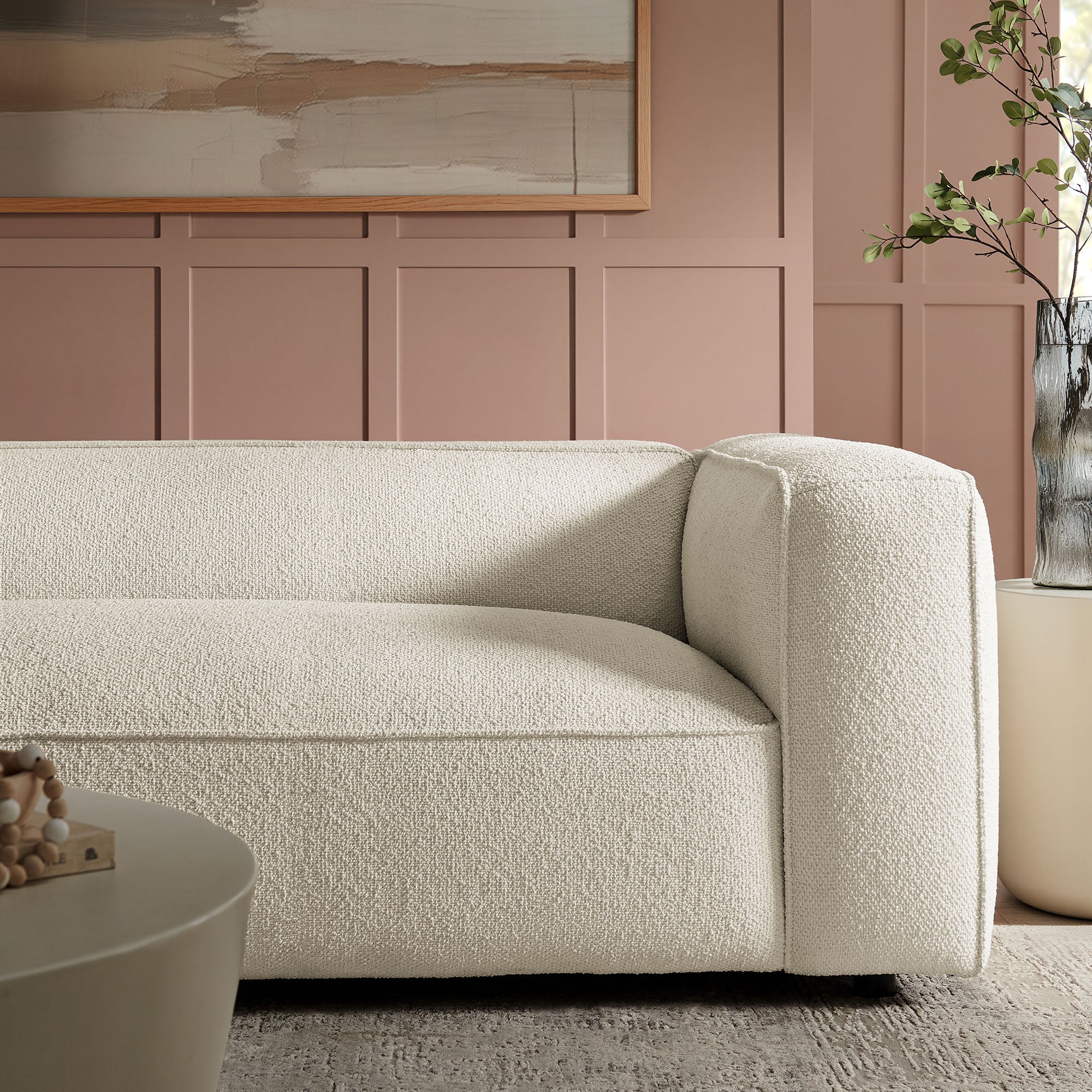 Auren 88 Inch Lattice Bouclé Upholstered Sofa