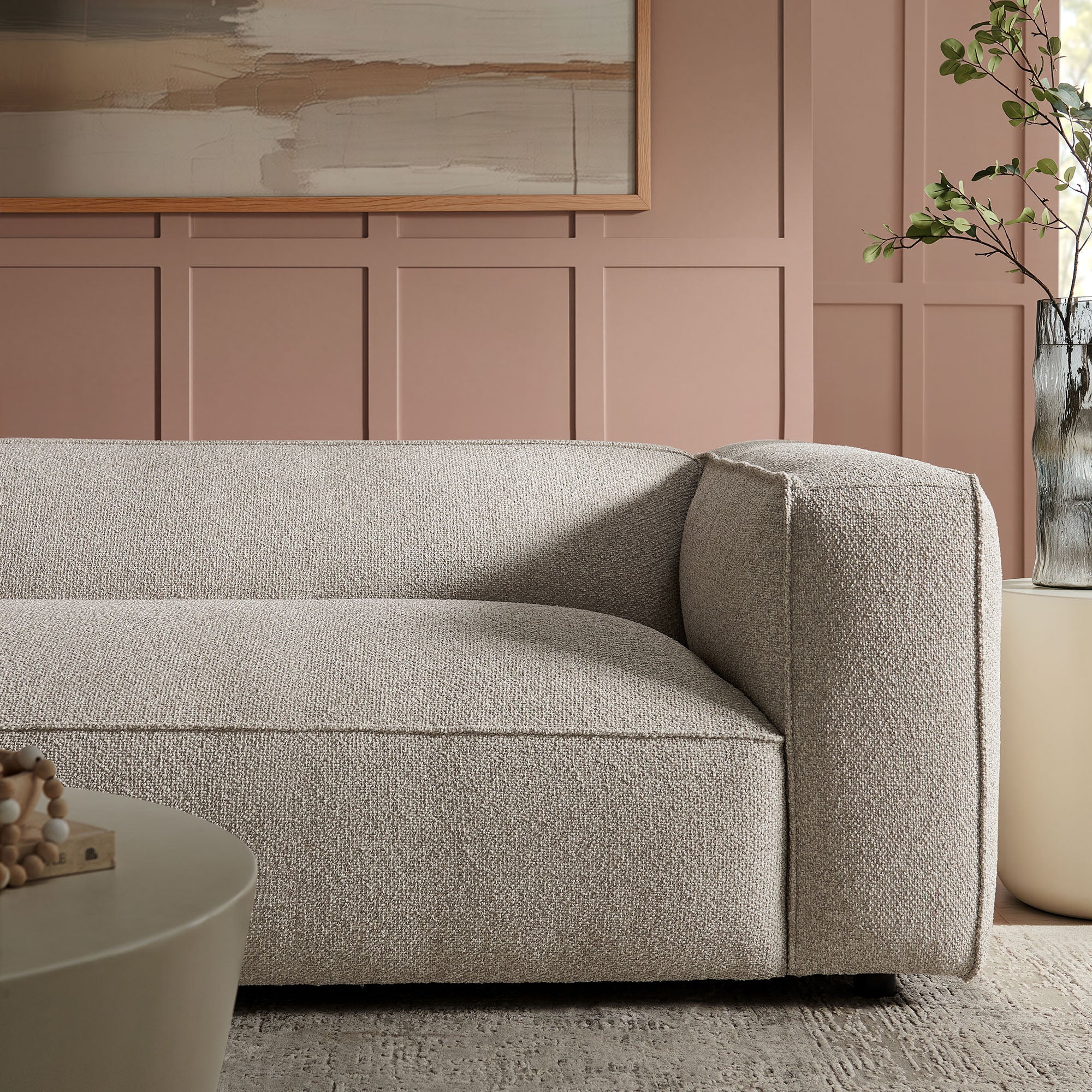Auren 88 Inch Lattice Bouclé Upholstered Sofa