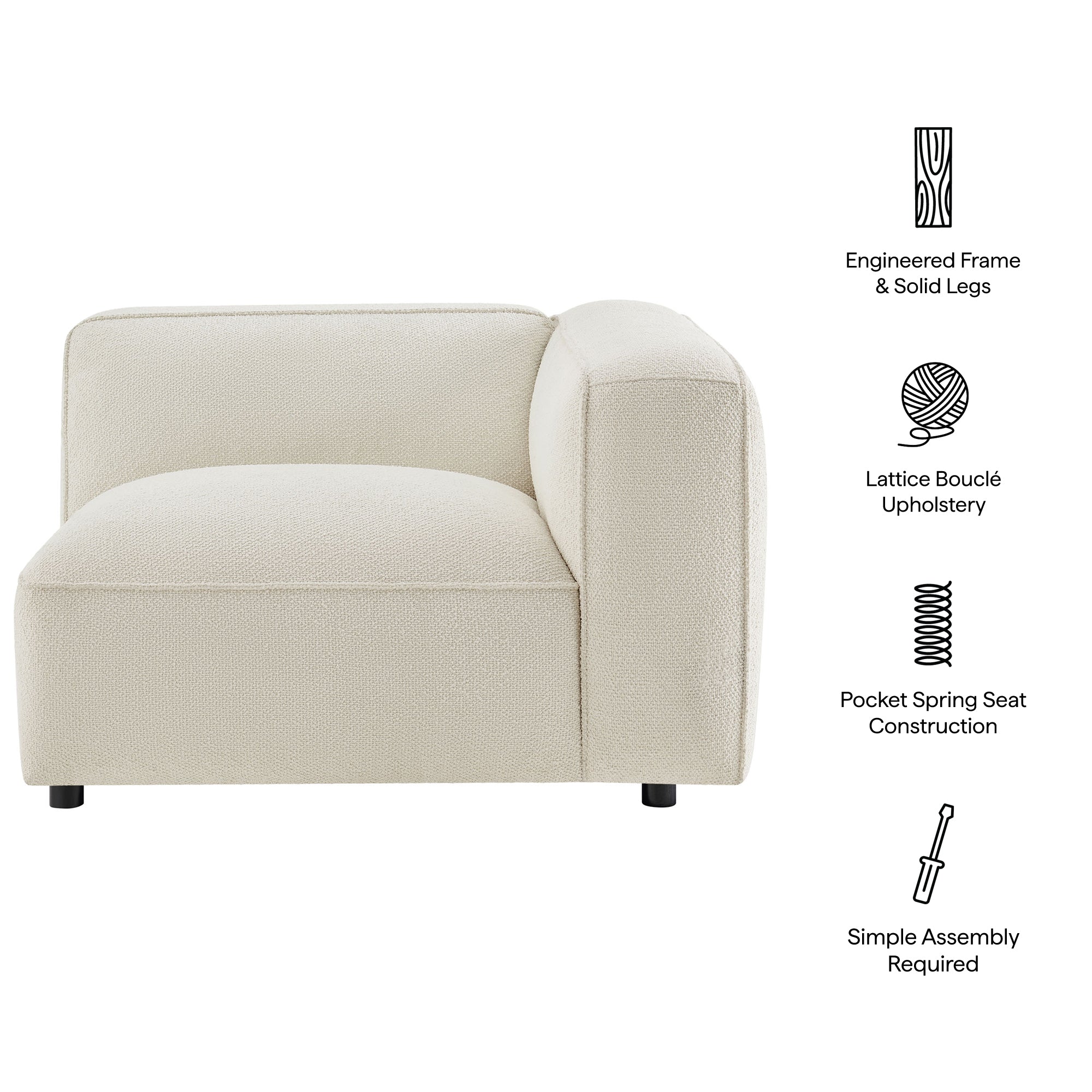 Auren Lattice Bouclé Upholstered Modular Right-Facing Arm Chair