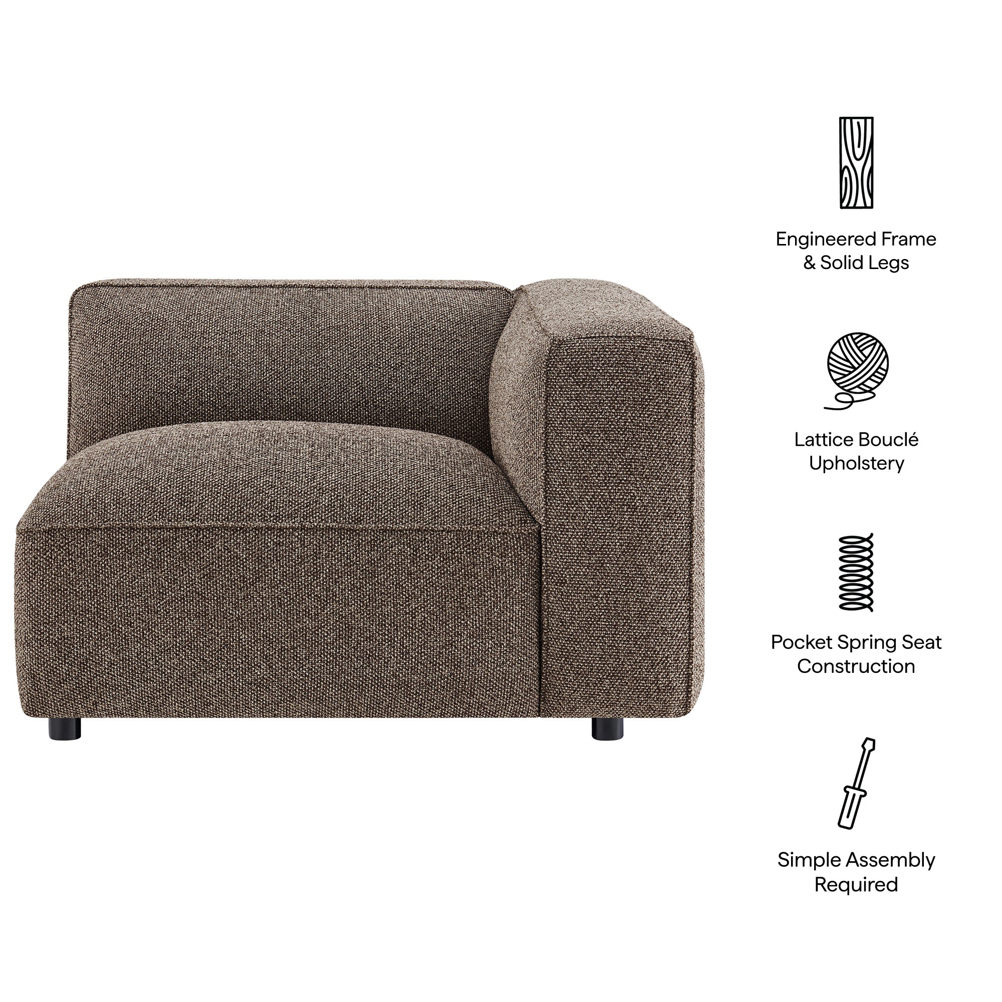 Auren Lattice Bouclé Upholstered Modular Right-Facing Arm Chair