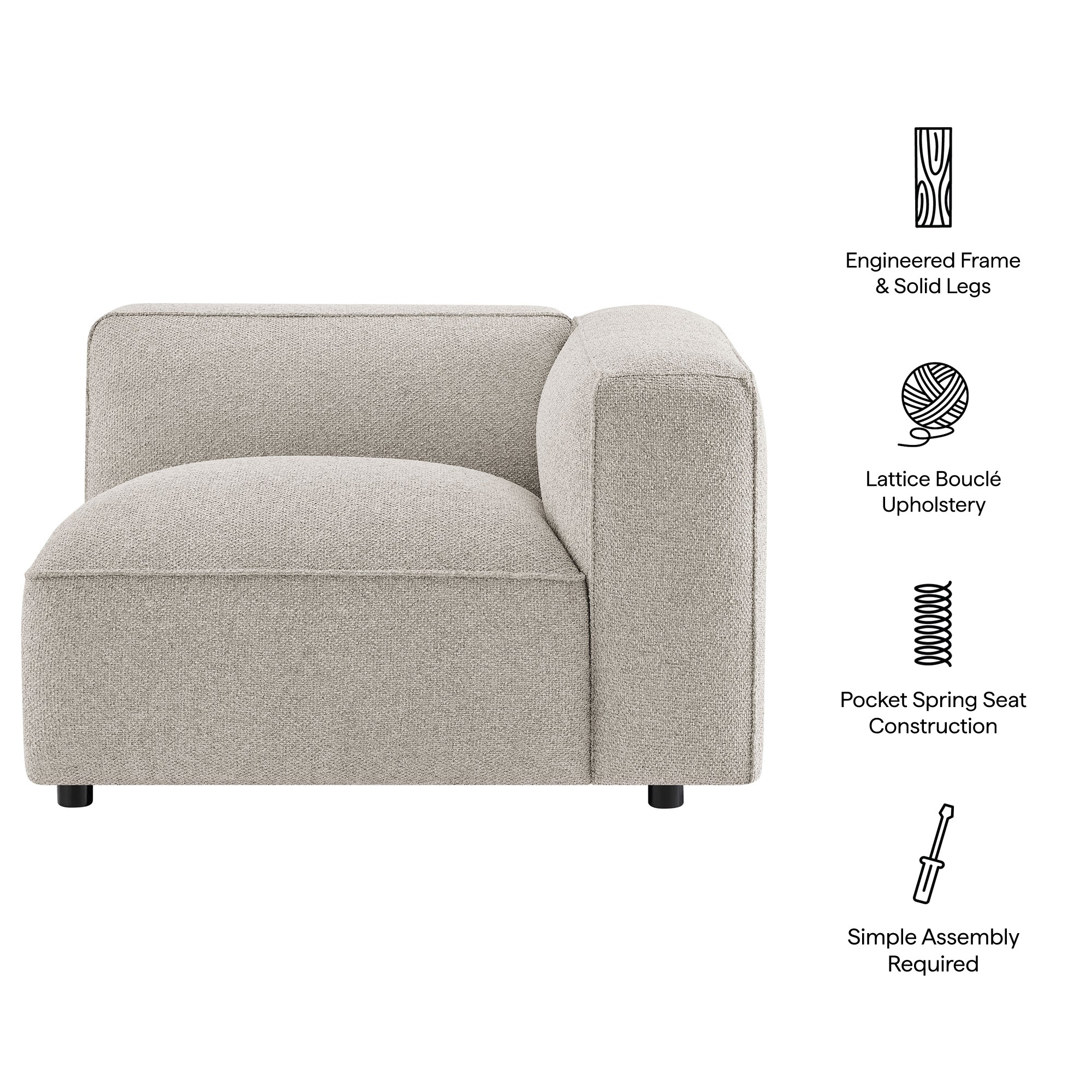 Auren Lattice Bouclé Upholstered Modular Right-Facing Arm Chair