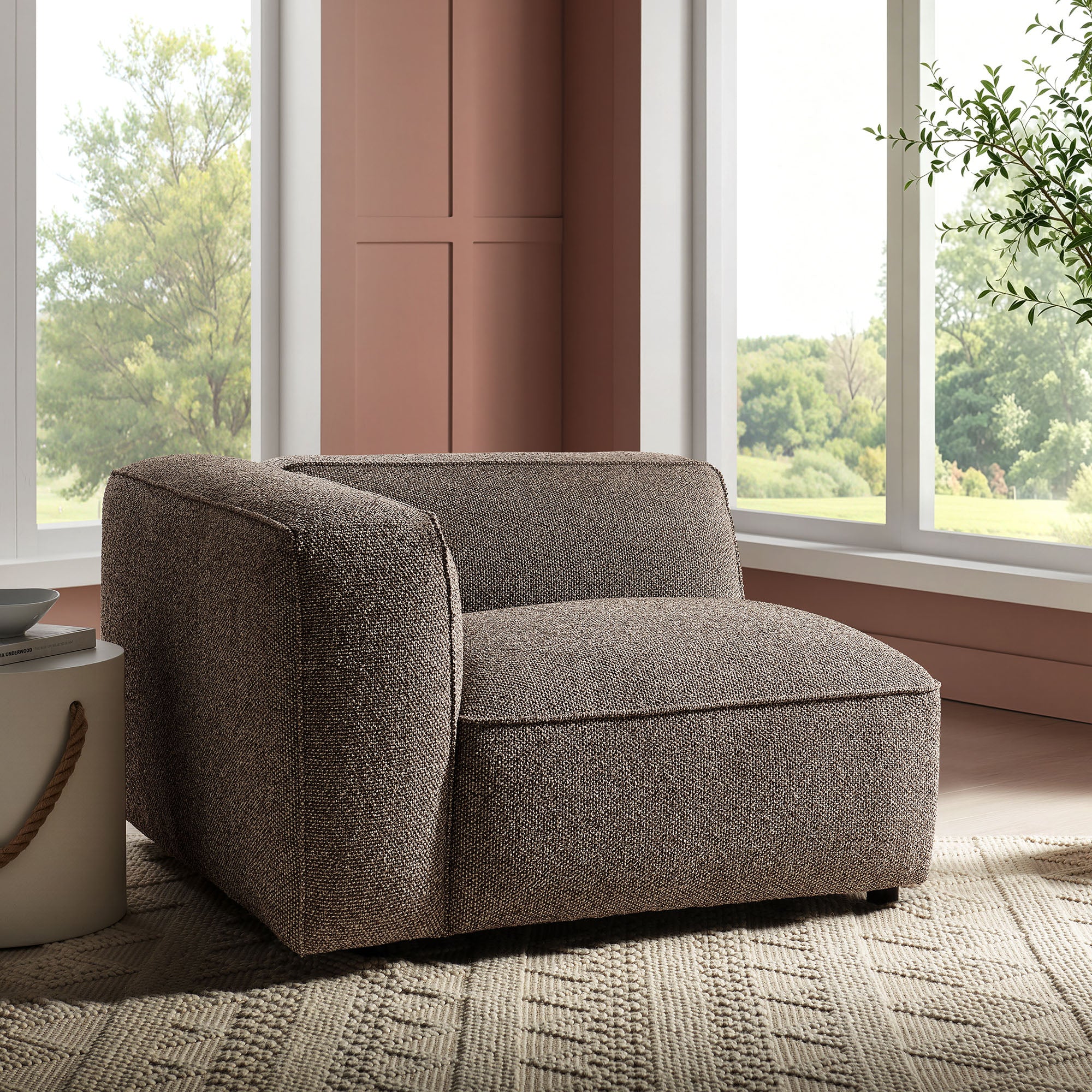 Auren Lattice Bouclé Upholstered Modular Left-Facing Arm Chair