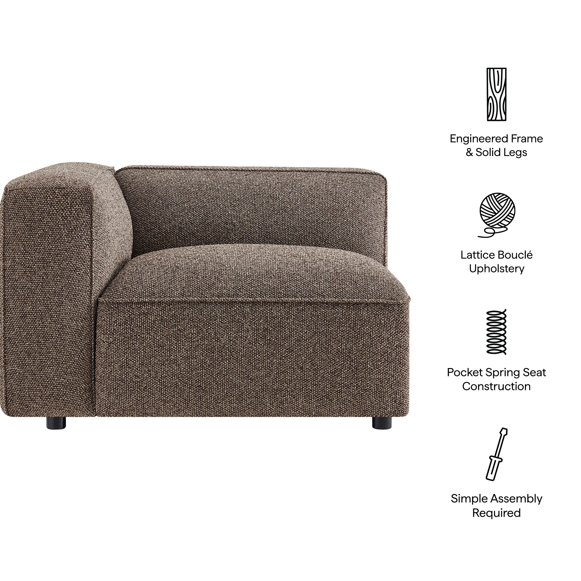 Auren Lattice Bouclé Upholstered Modular Left-Facing Arm Chair