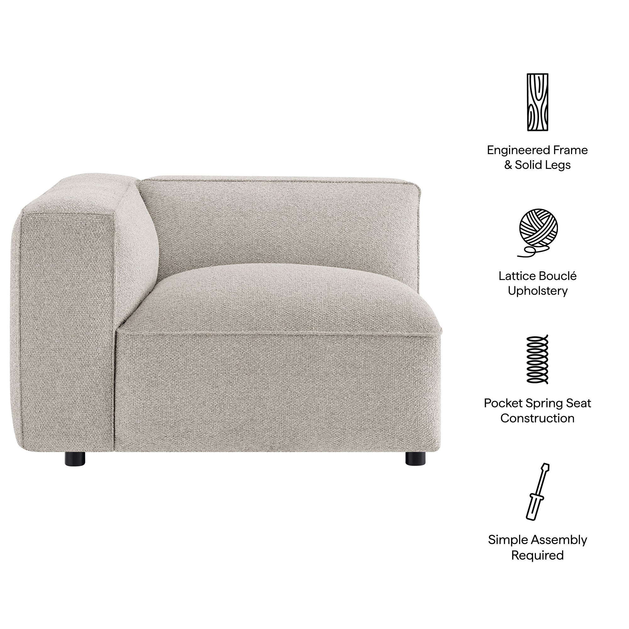 Auren Lattice Bouclé Upholstered Modular Left-Facing Arm Chair