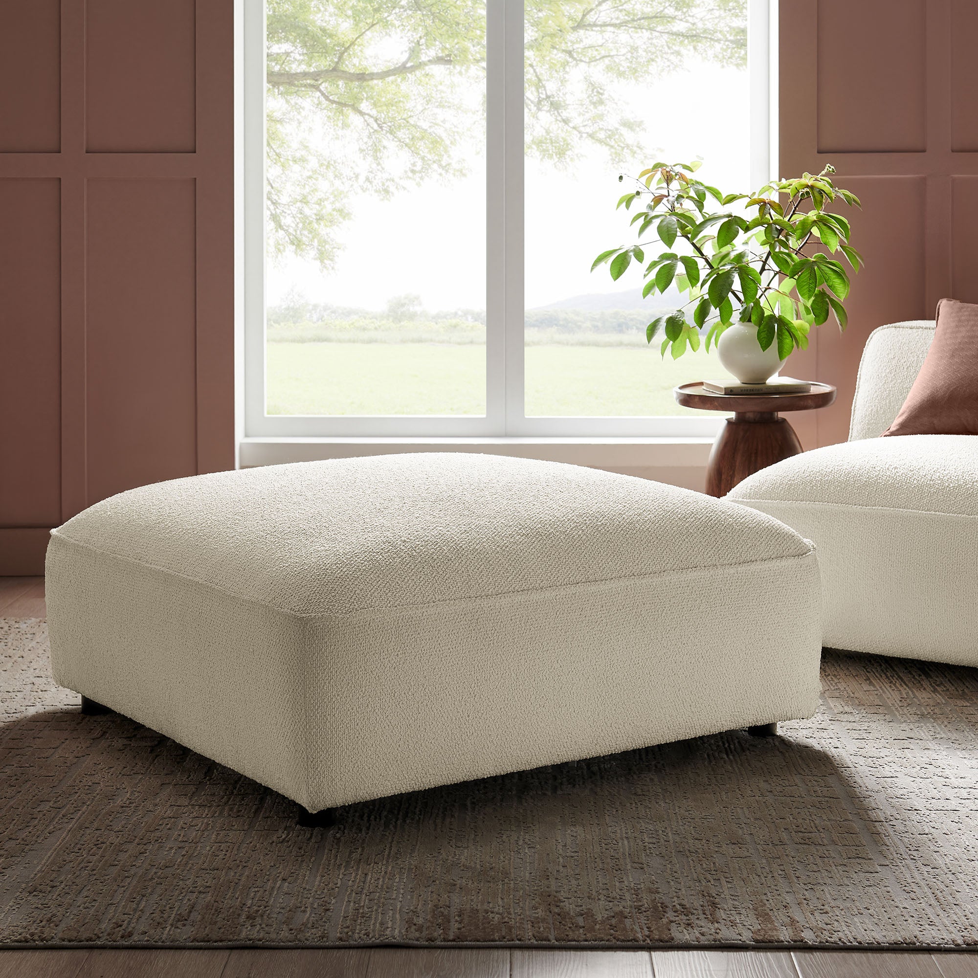 Auren Lattice Bouclé Upholstered Ottoman