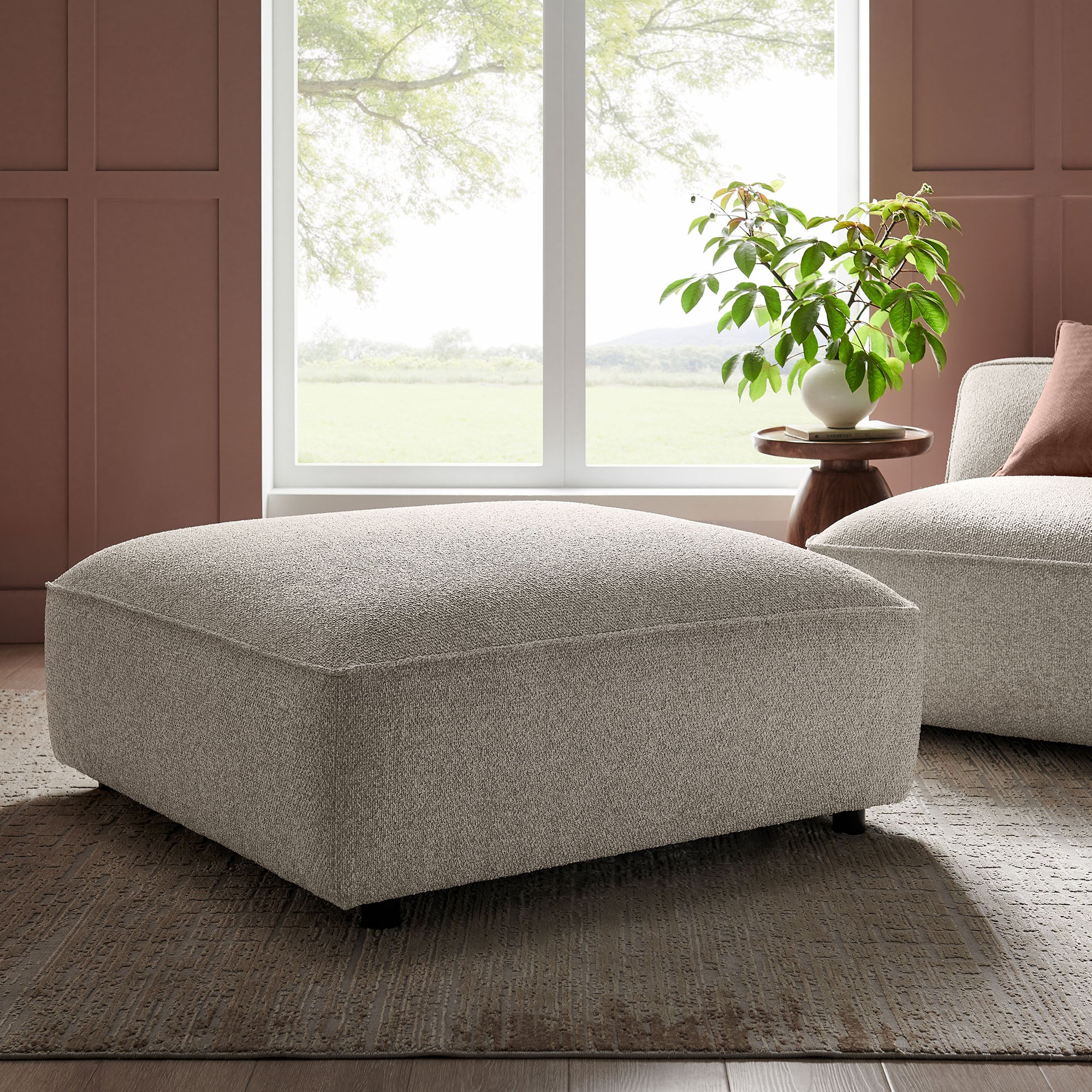 Auren Lattice Bouclé Upholstered Ottoman