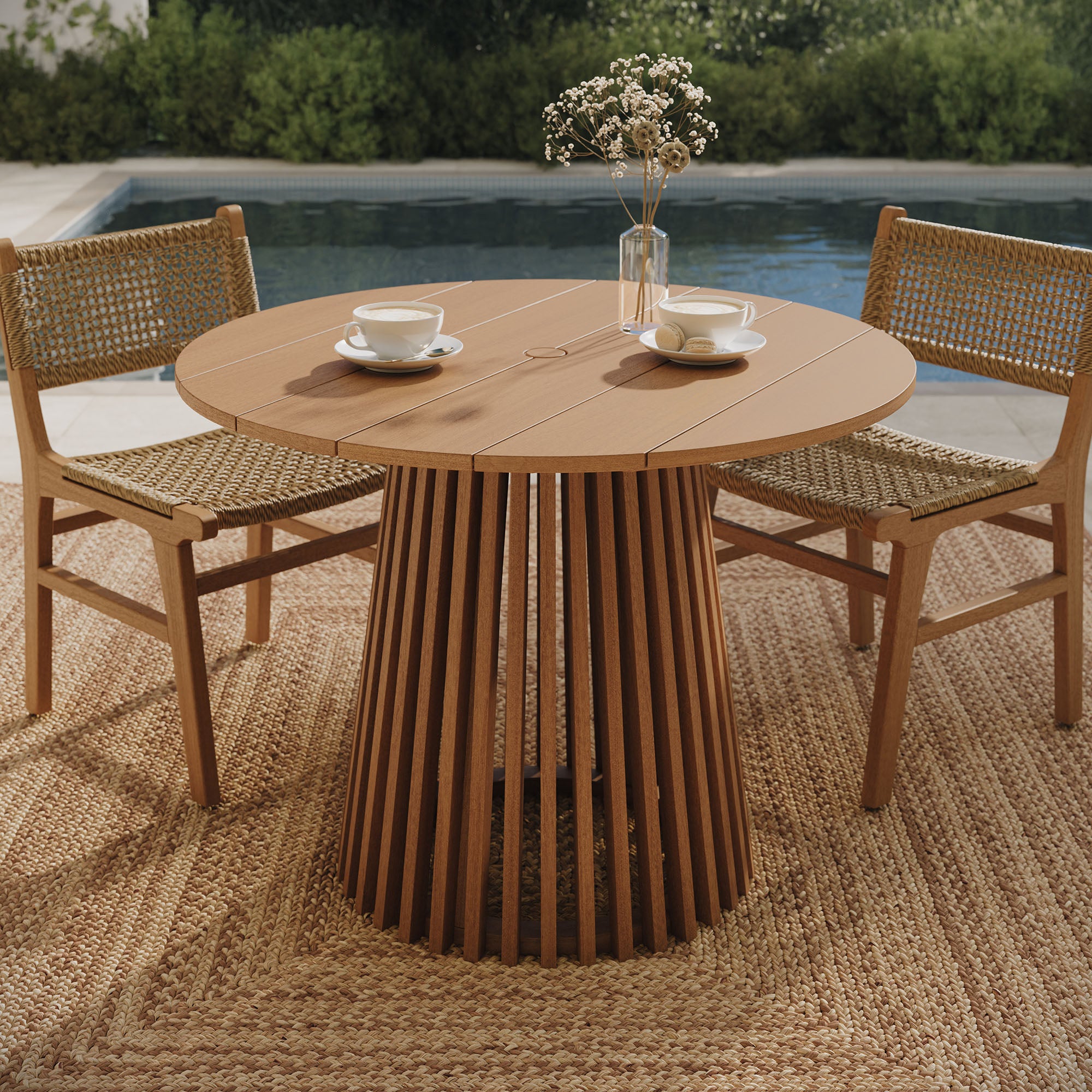 Lane 39 Inch Round Outdoor Patio Teak Wood Dining Table