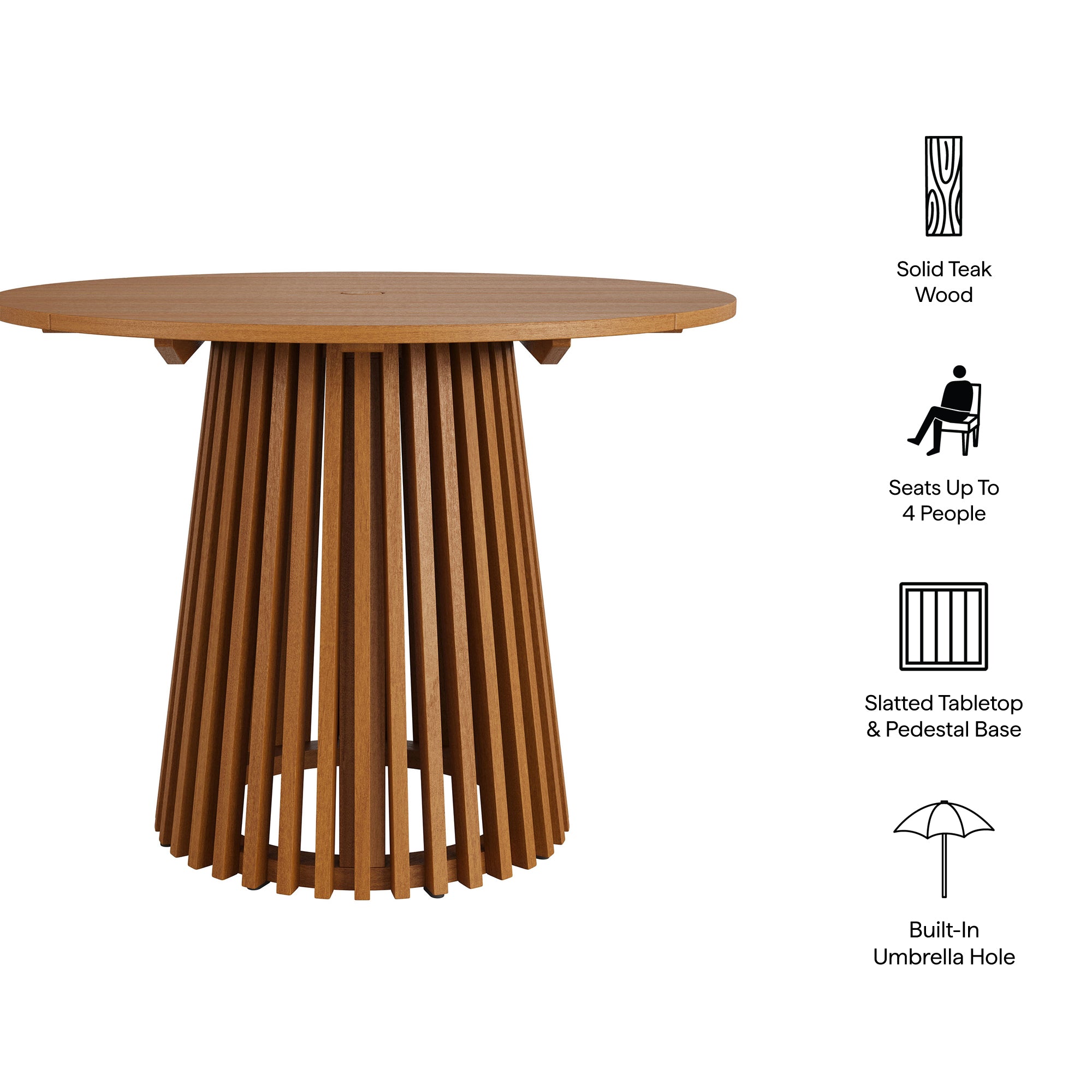 Lane 39 Inch Round Outdoor Patio Teak Wood Dining Table