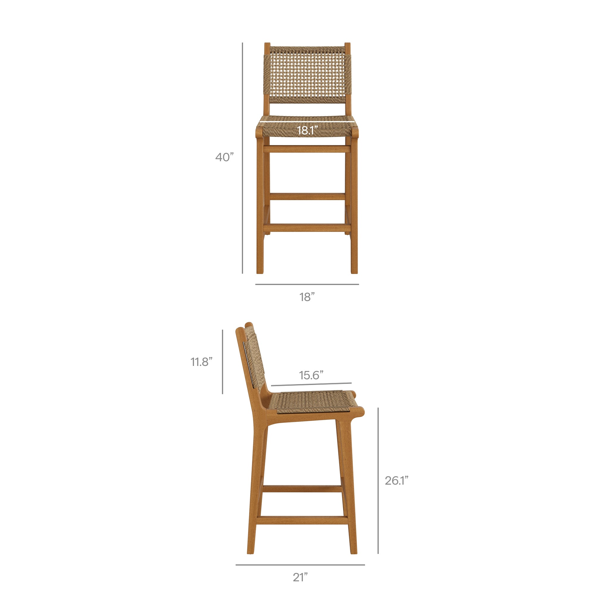 Rowe Outdoor Patio Teak Wood Counter Chairs Set of 2
