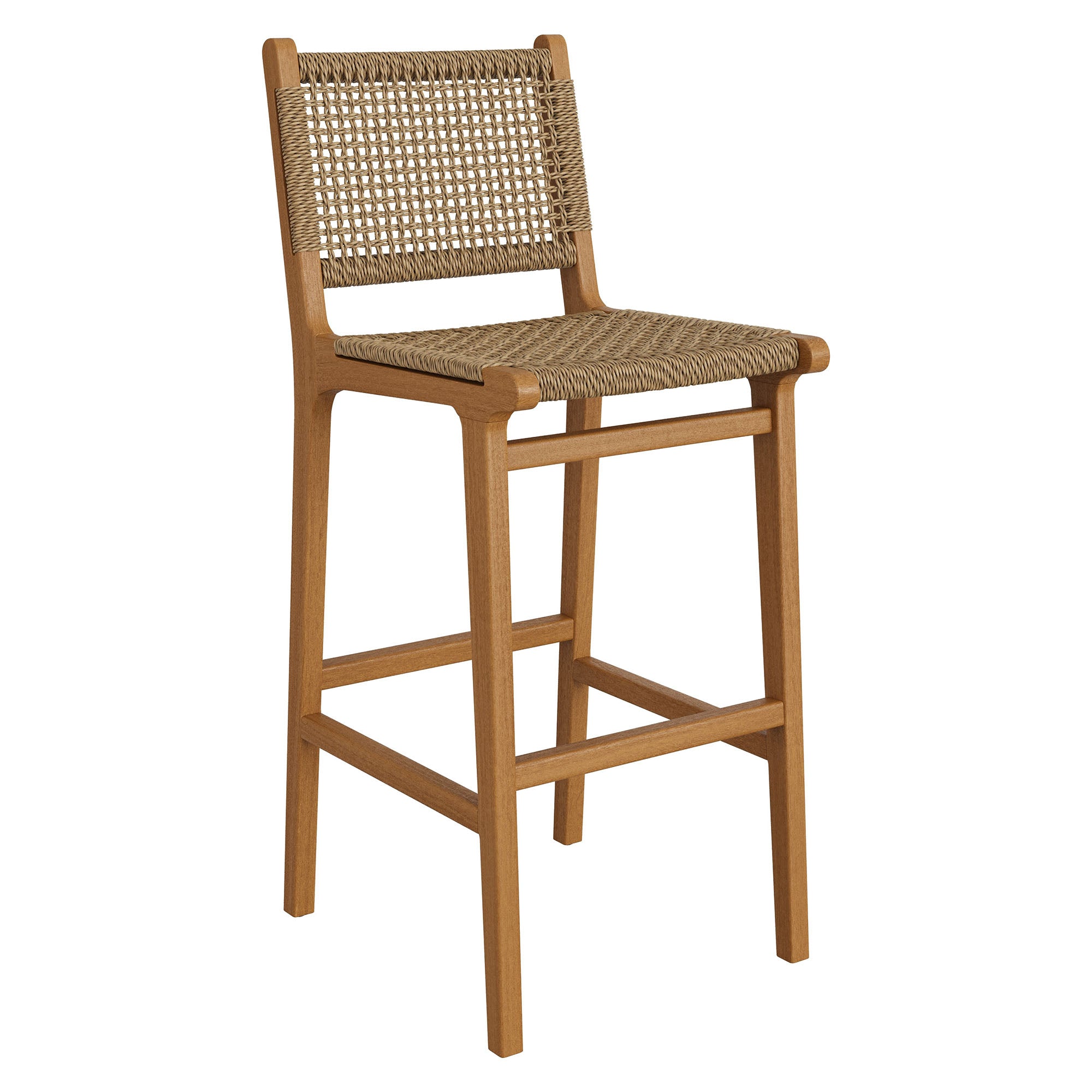 Rowe Outdoor Patio Teak Wood Bar Chairs Set of 2