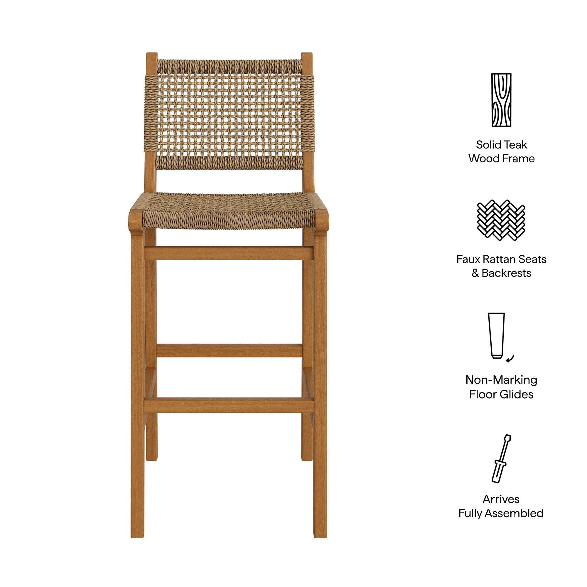 Rowe Outdoor Patio Teak Wood Bar Chairs Set of 2