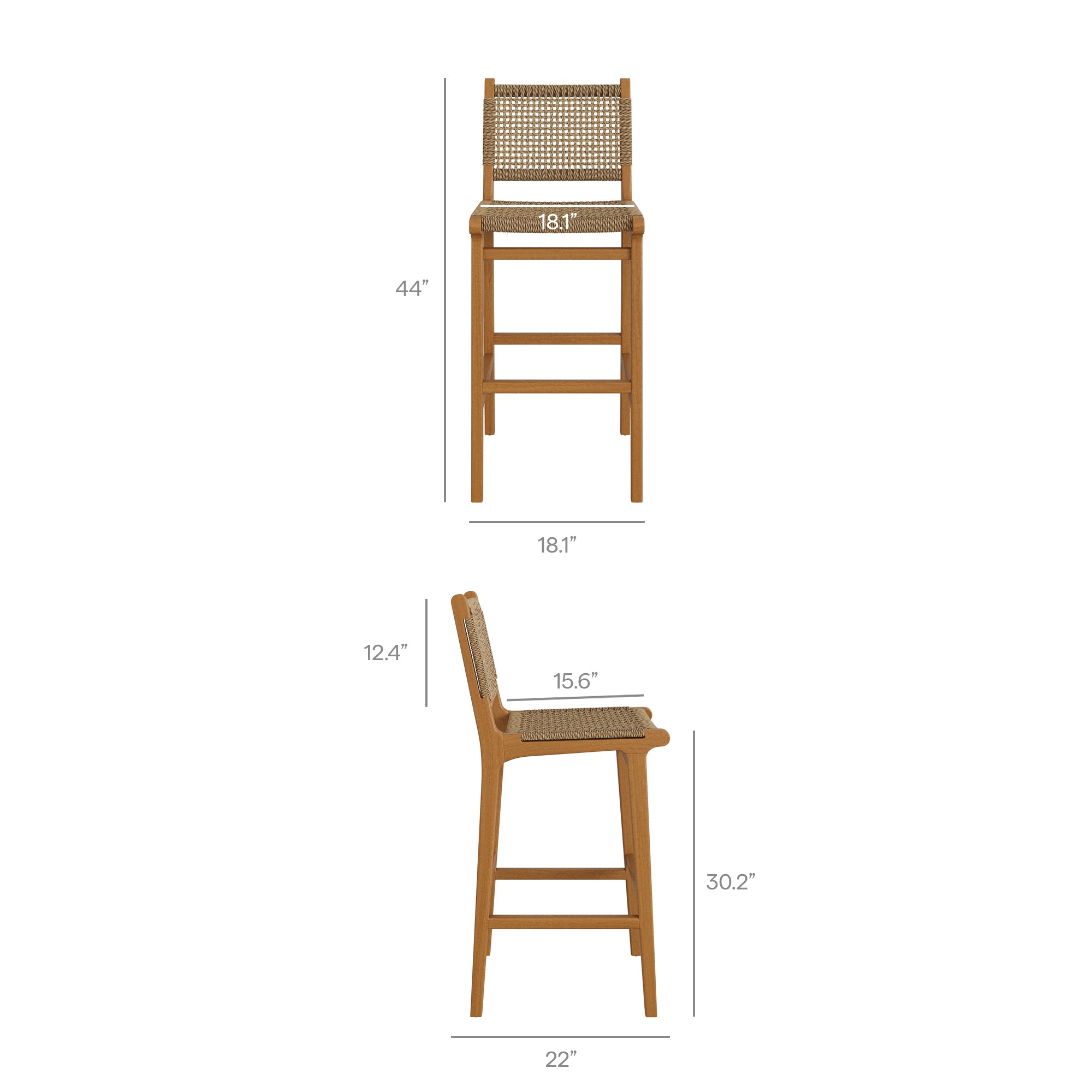 Rowe Outdoor Patio Teak Wood Bar Chairs Set of 2