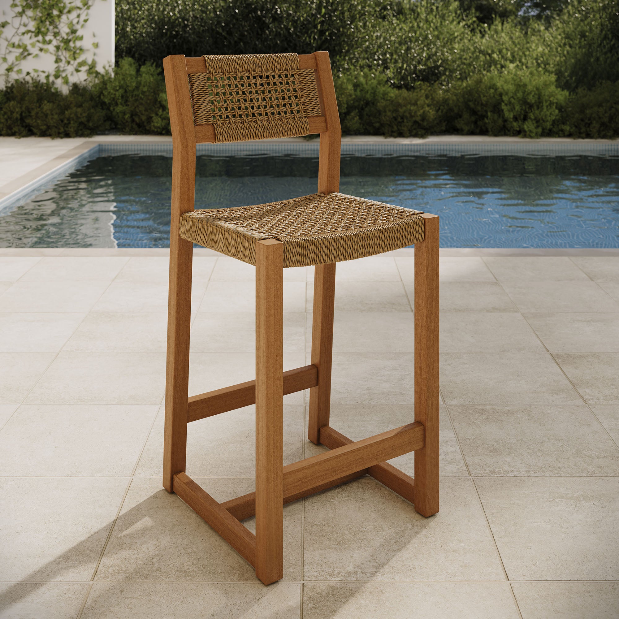 Reed 40 Inch Outdoor Patio Outdoor Teak Wood Counter Stool