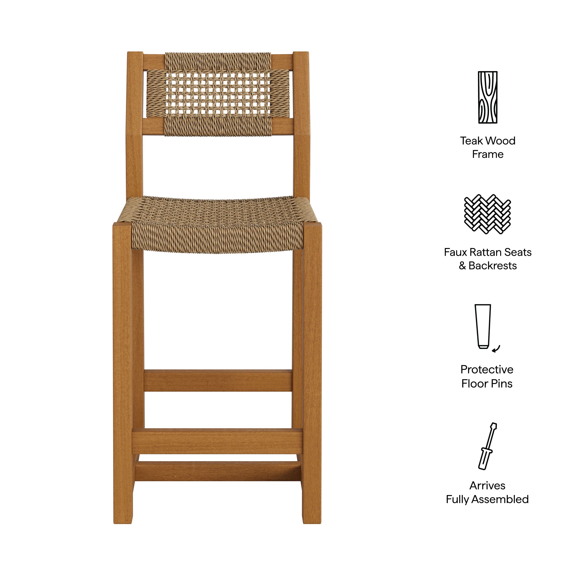 Reed 40 Inch Outdoor Patio Outdoor Teak Wood Counter Stool