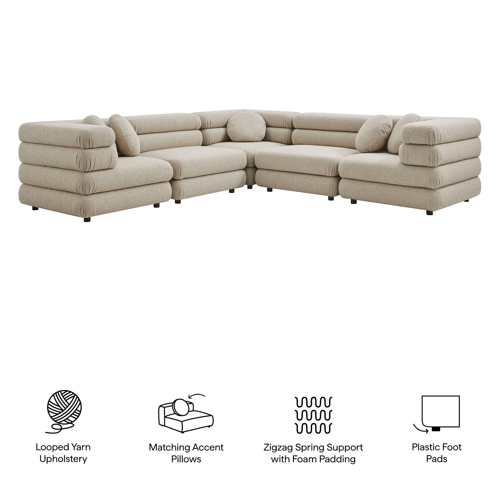 Jubilee 5-Piece Upholstered Modular L-Shaped Sofa Set