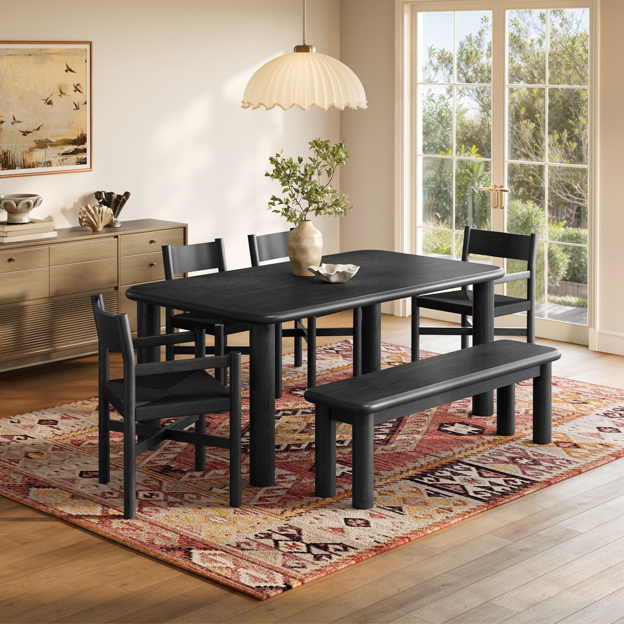 Alvia 6-Piece Wood Dining Table and Seating Set