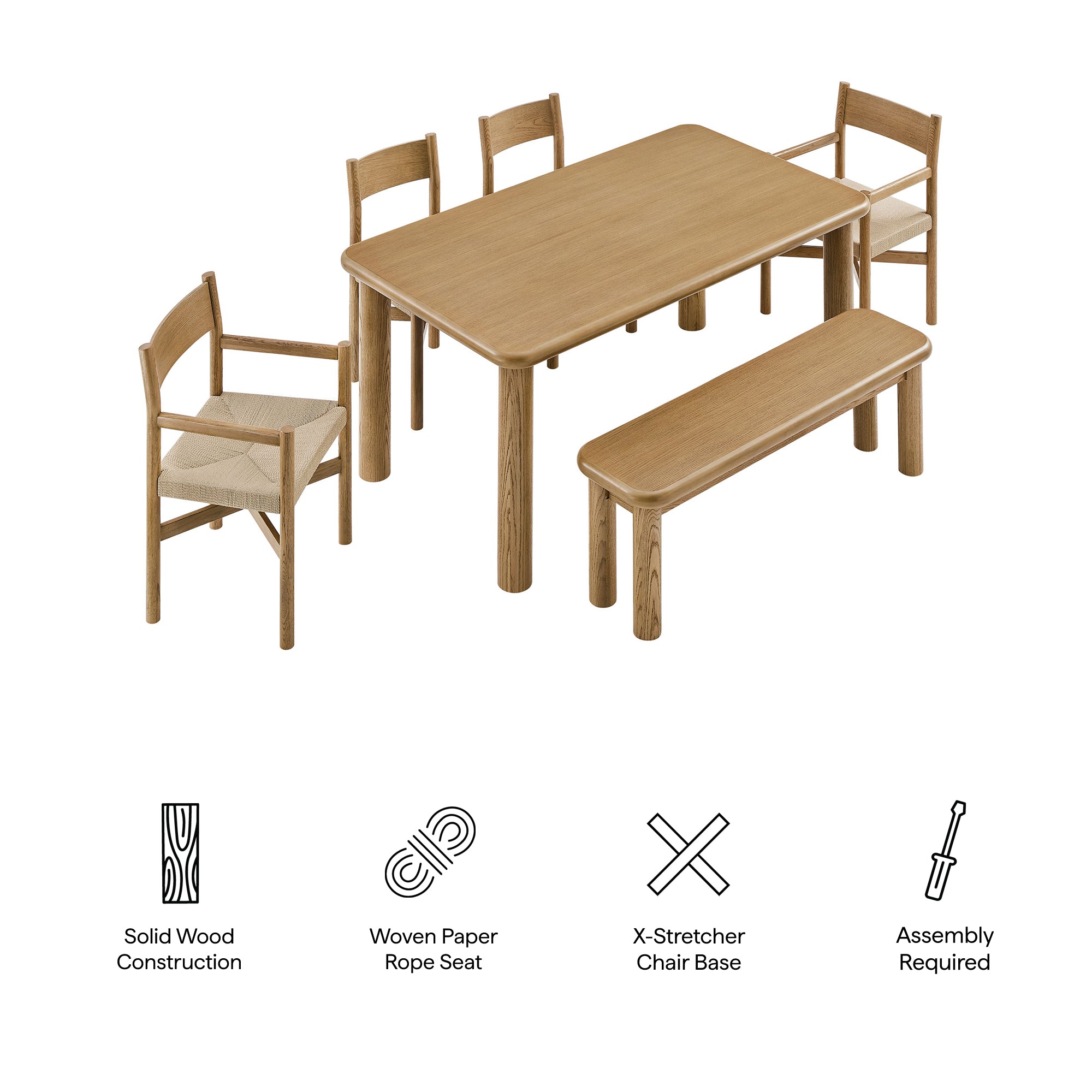 Alvia 6-Piece Wood Dining Table and Seating Set