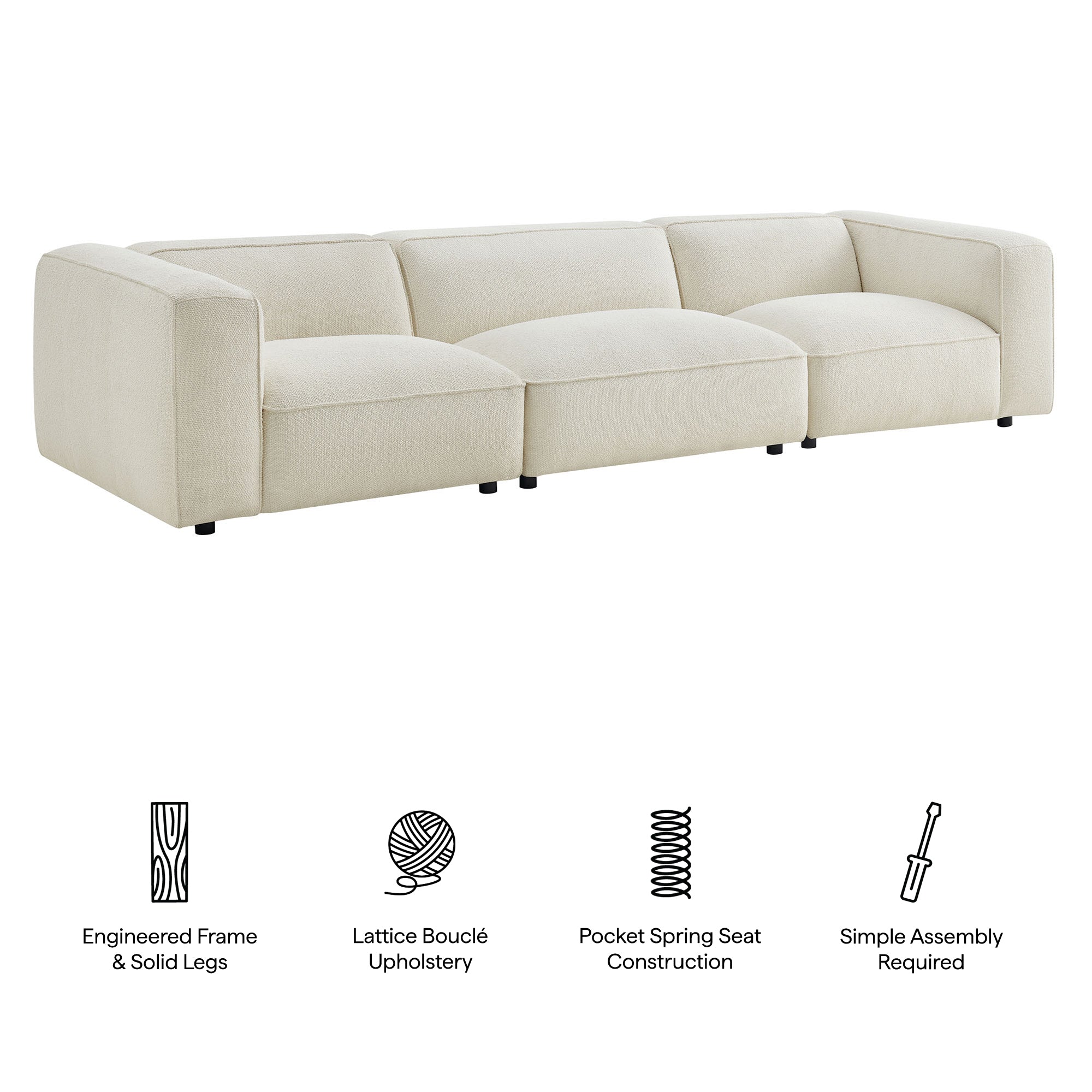 Auren 3 Piece Lattice Bouclé Upholstered Modular Sofa