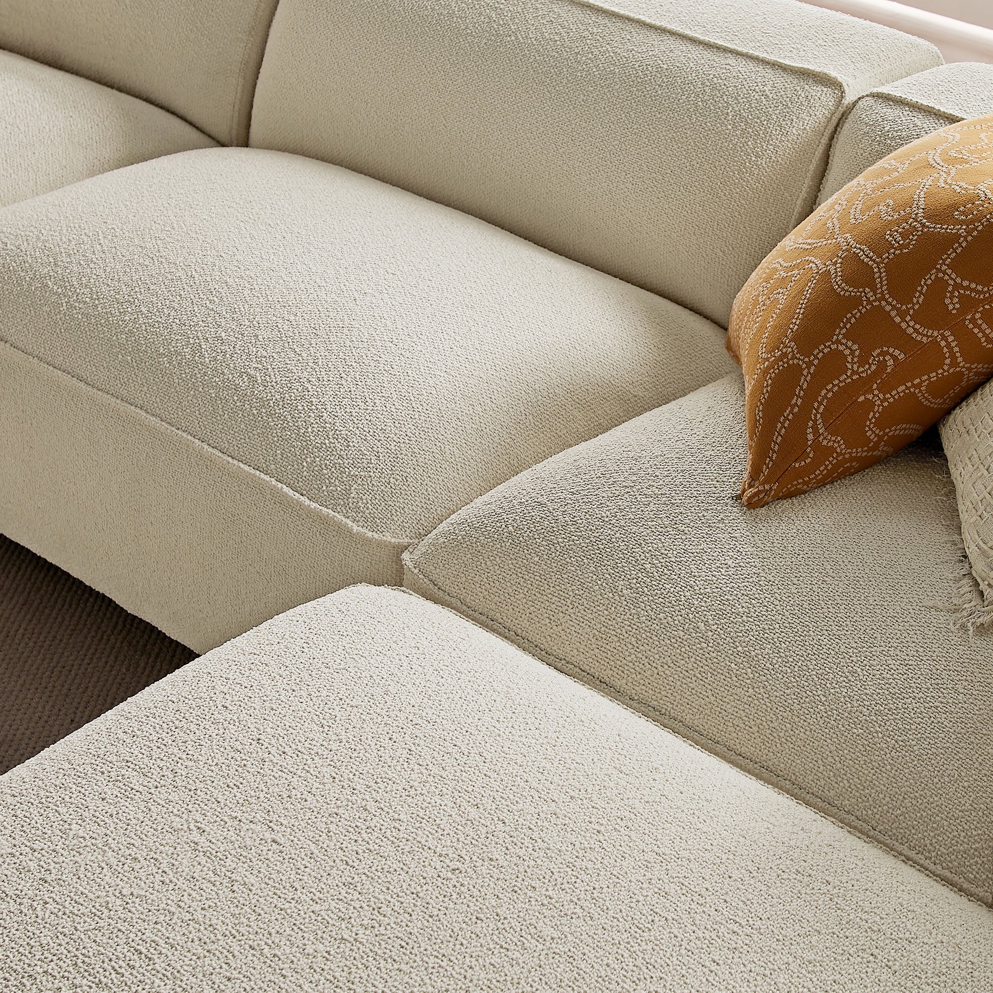 Auren 4 Piece Lattice Bouclé Upholstered Modular Sofa with Ottoman