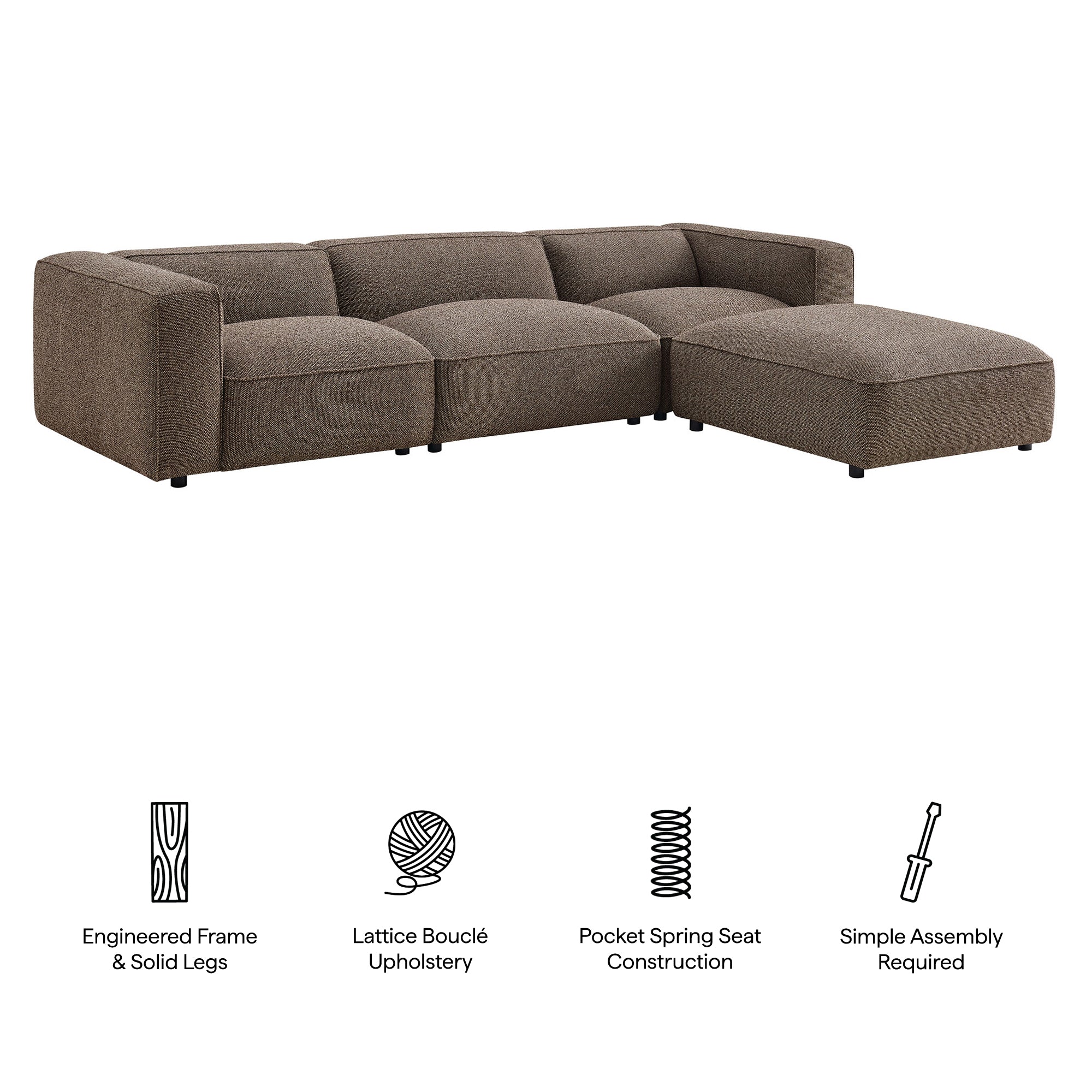 Auren 4 Piece Lattice Bouclé Upholstered Modular Sofa with Ottoman