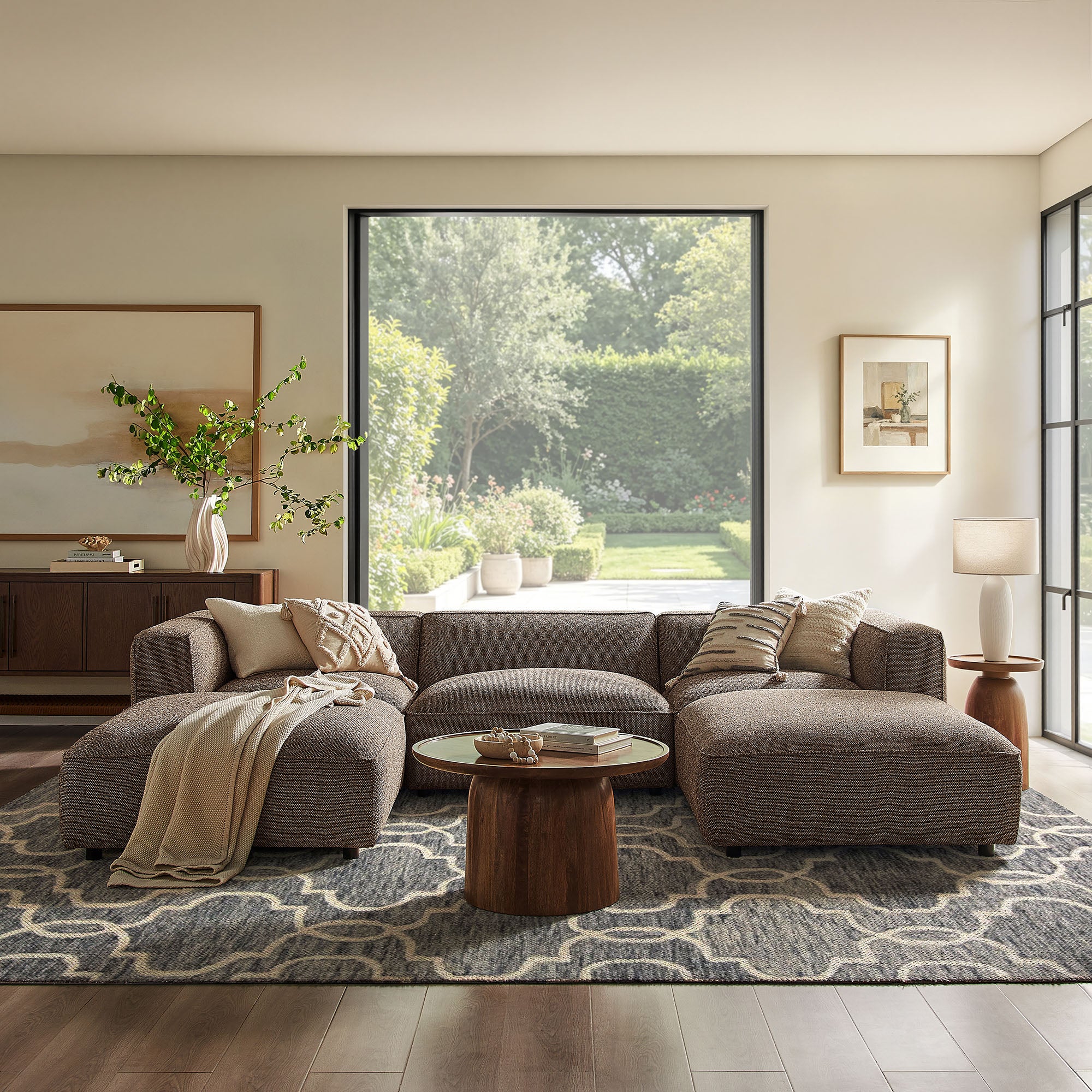 Auren 5 Piece Lattice Bouclé Upholstered Modular Sectional