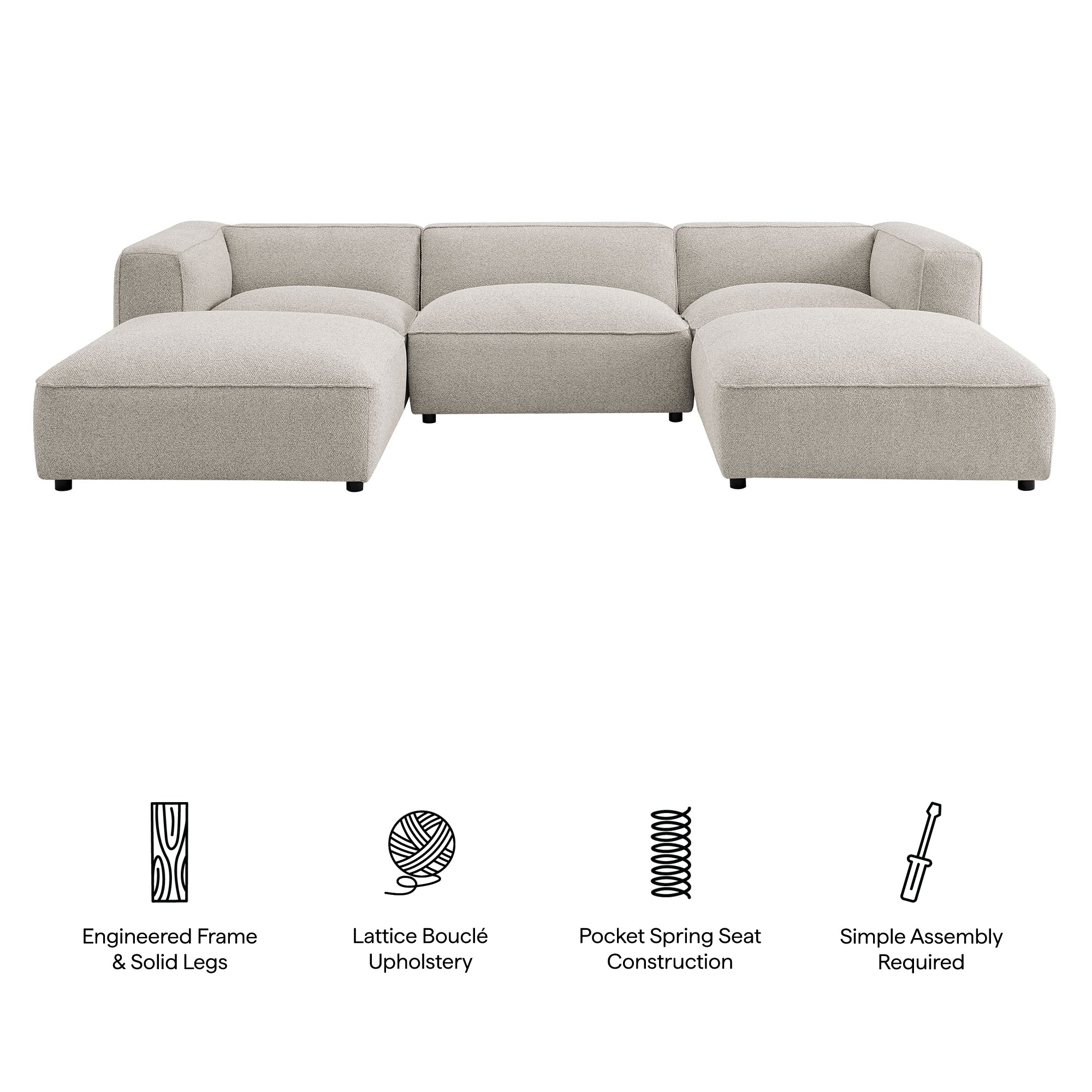 Auren 5 Piece Lattice Bouclé Upholstered Modular Sectional