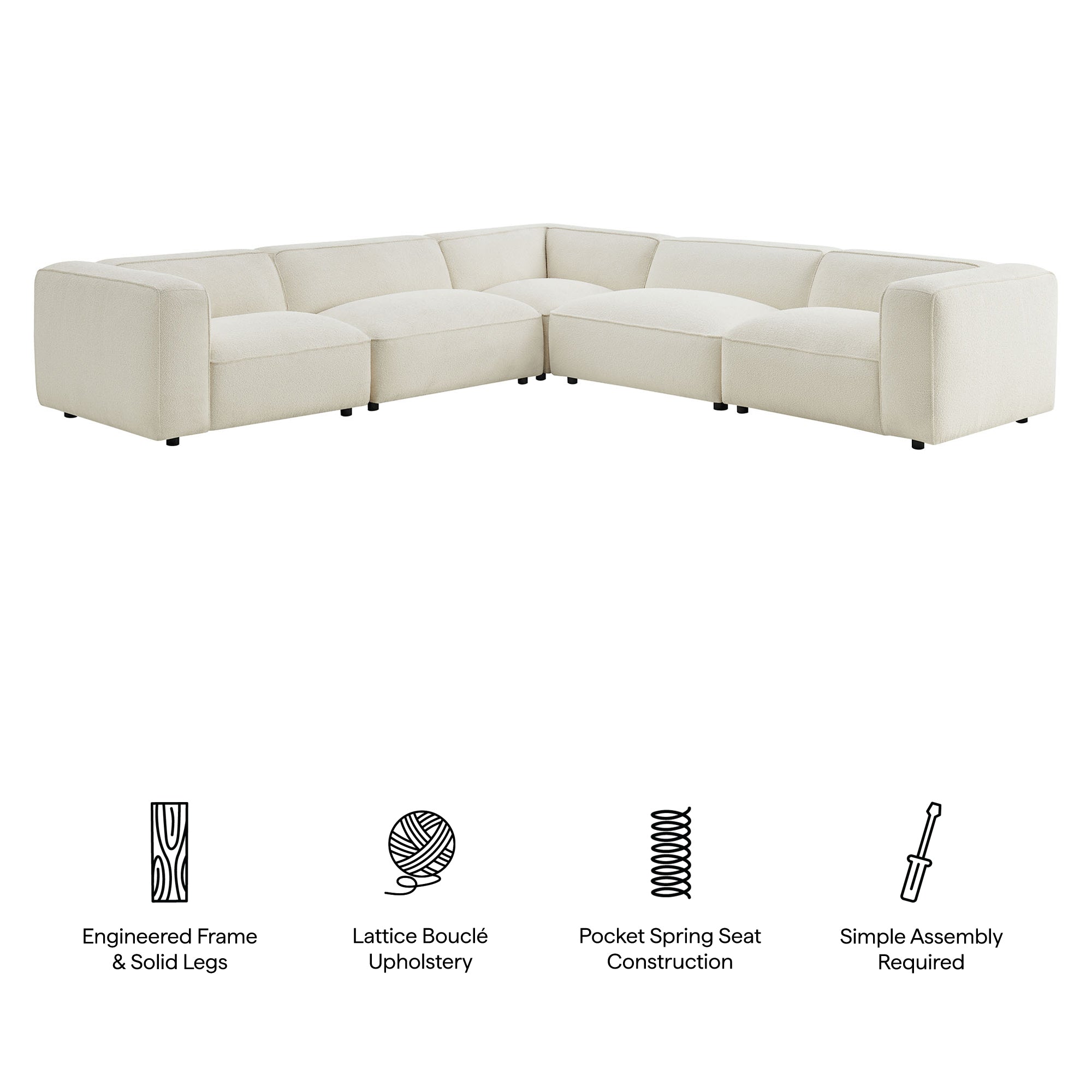 Auren 5 Piece Lattice Bouclé Upholstered Modular Corner Sectional