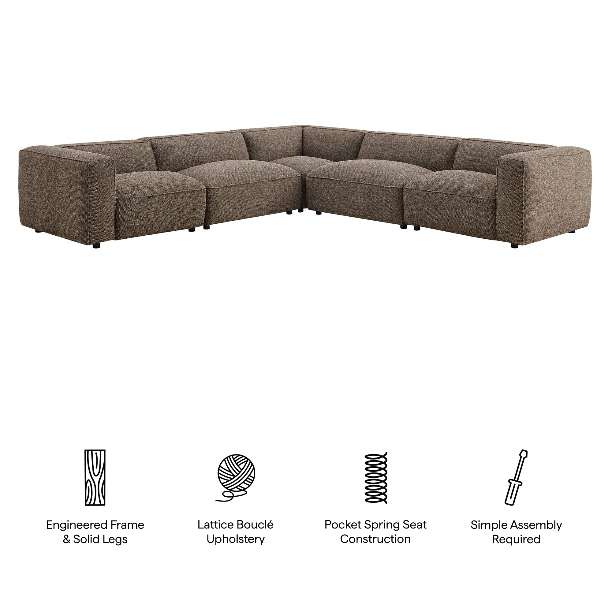 Auren 5 Piece Lattice Bouclé Upholstered Modular Corner Sectional