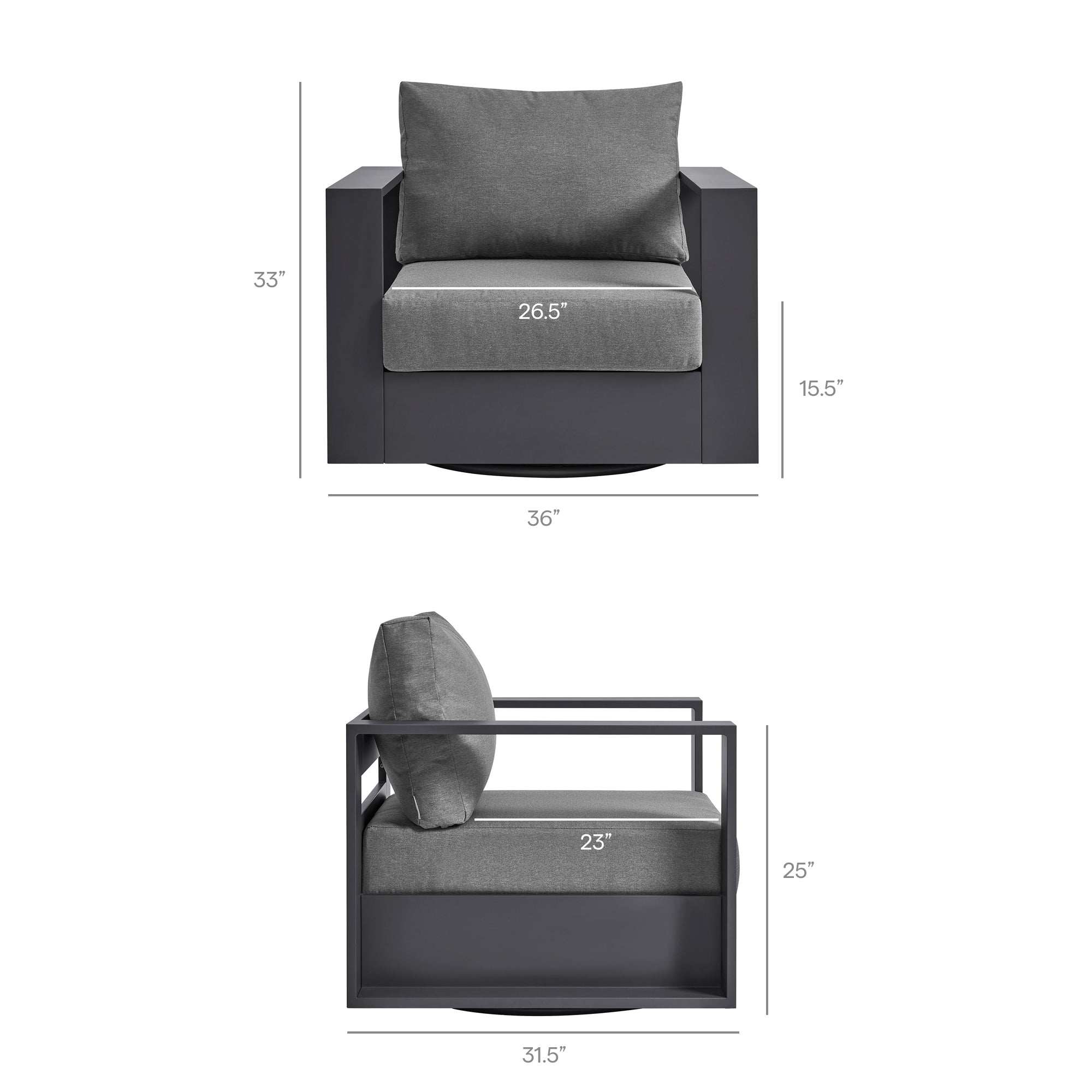 Tahoe Outdoor Patio Powder-Coated Aluminum Swivel Armchair
