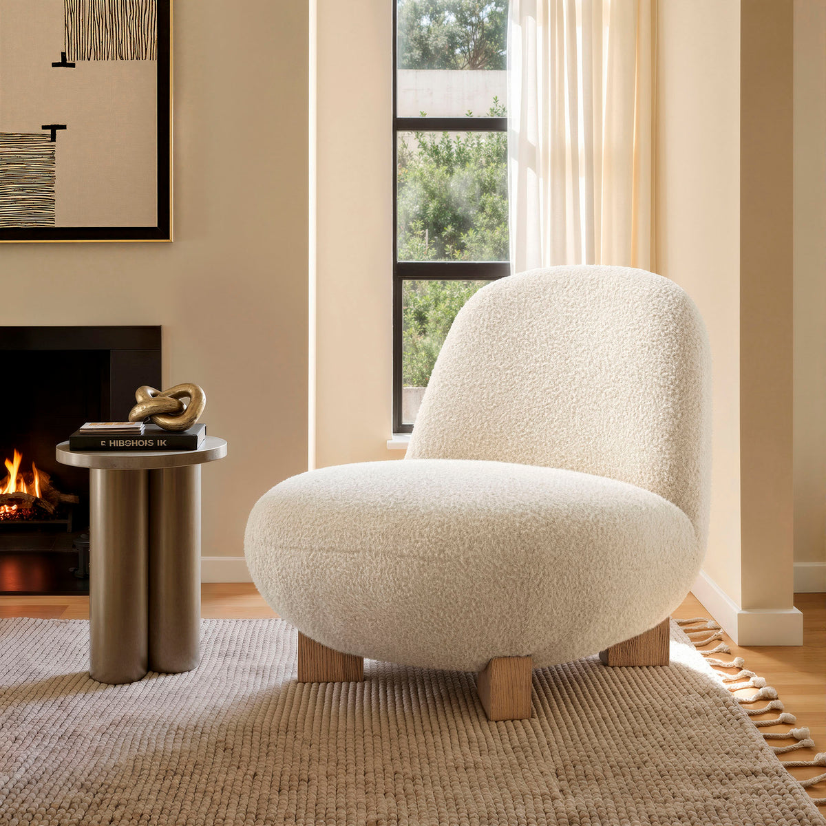 Norwood Faux Mohair Bean Shaped Accent Chair