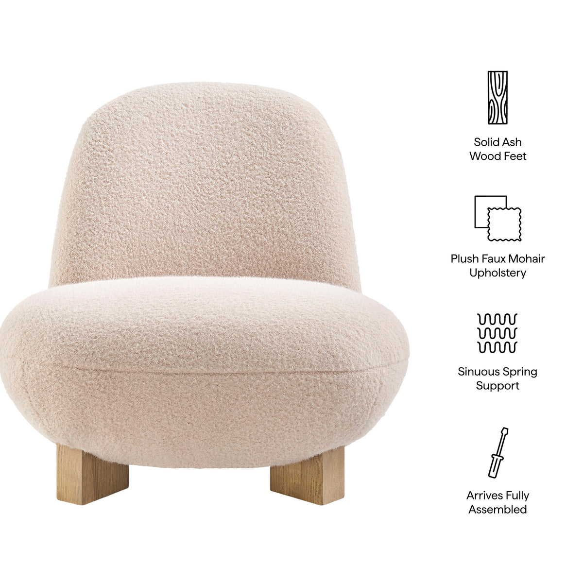 Norwood Faux Mohair Bean Shaped Accent Chair