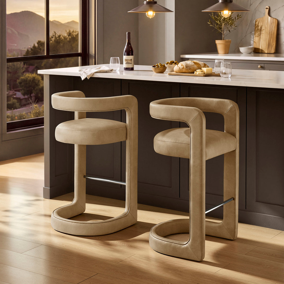Winslow Premium Vegan Leather Bar Stool Set of 2