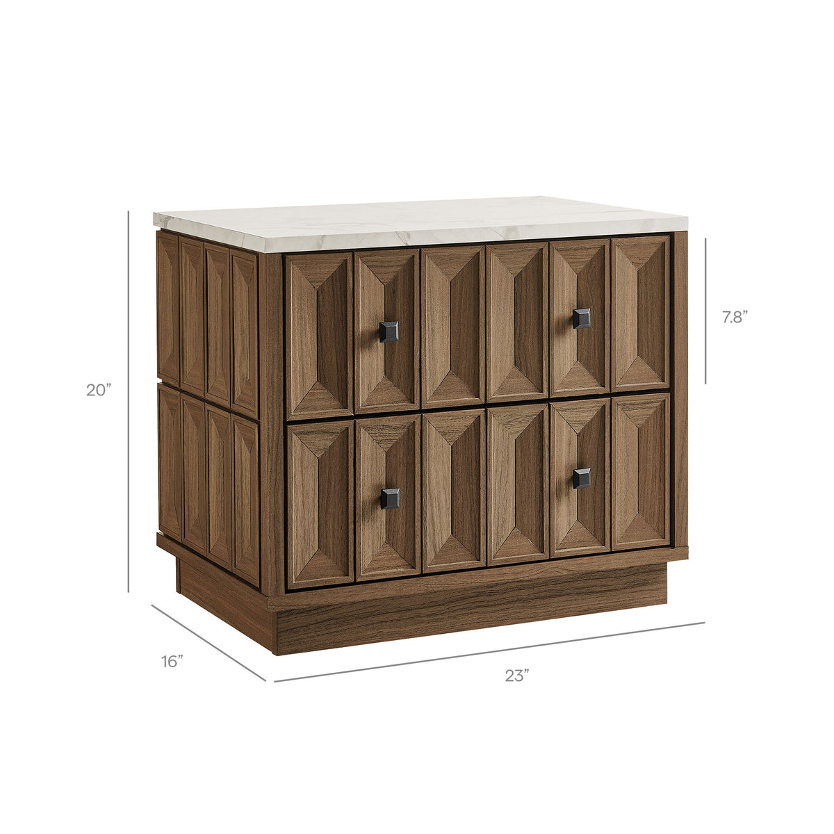 Mabry 23 Inch Geometric Faceted Two Drawer Nightstand