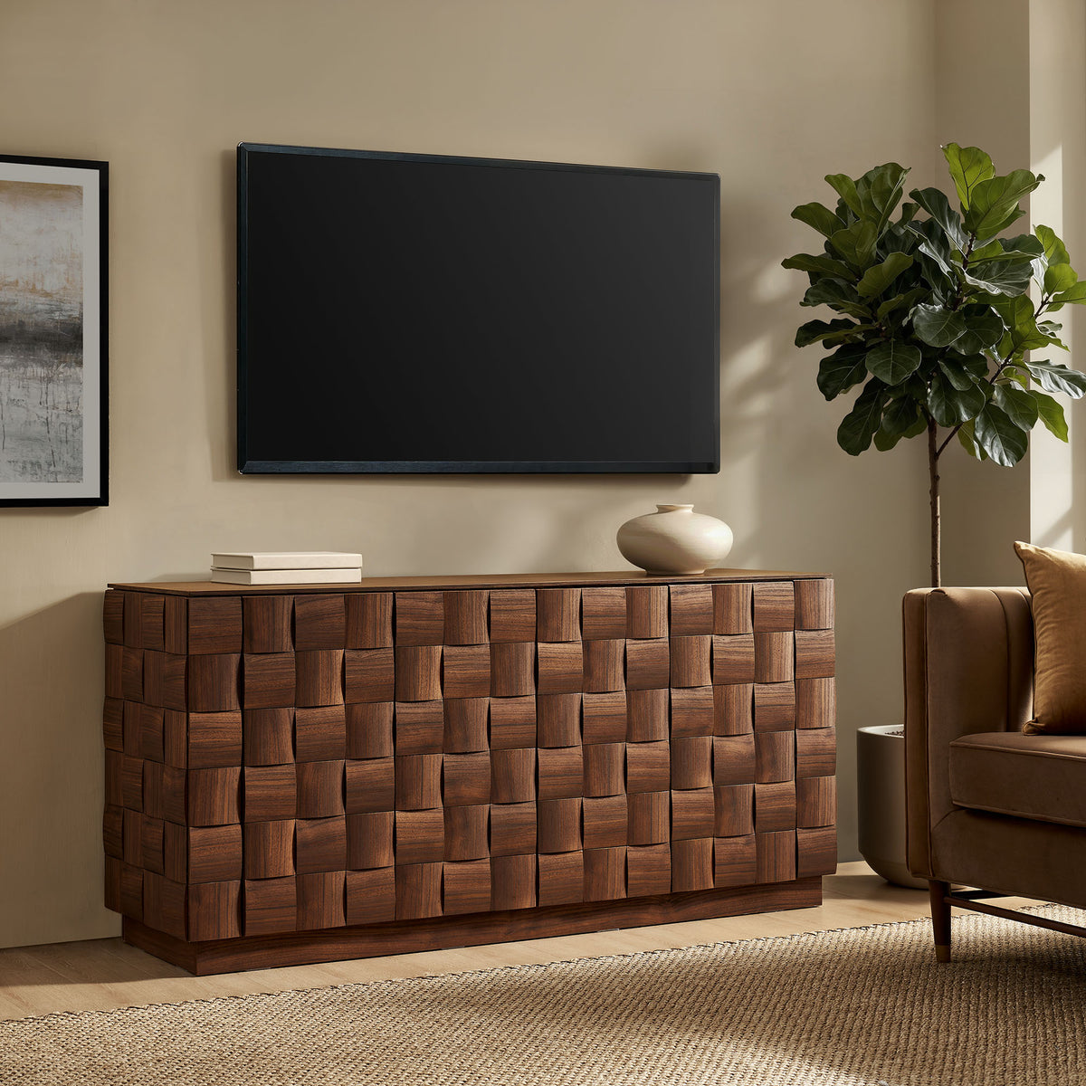 Duskin 68 Inch Geometric Block Design Four Door Sideboard