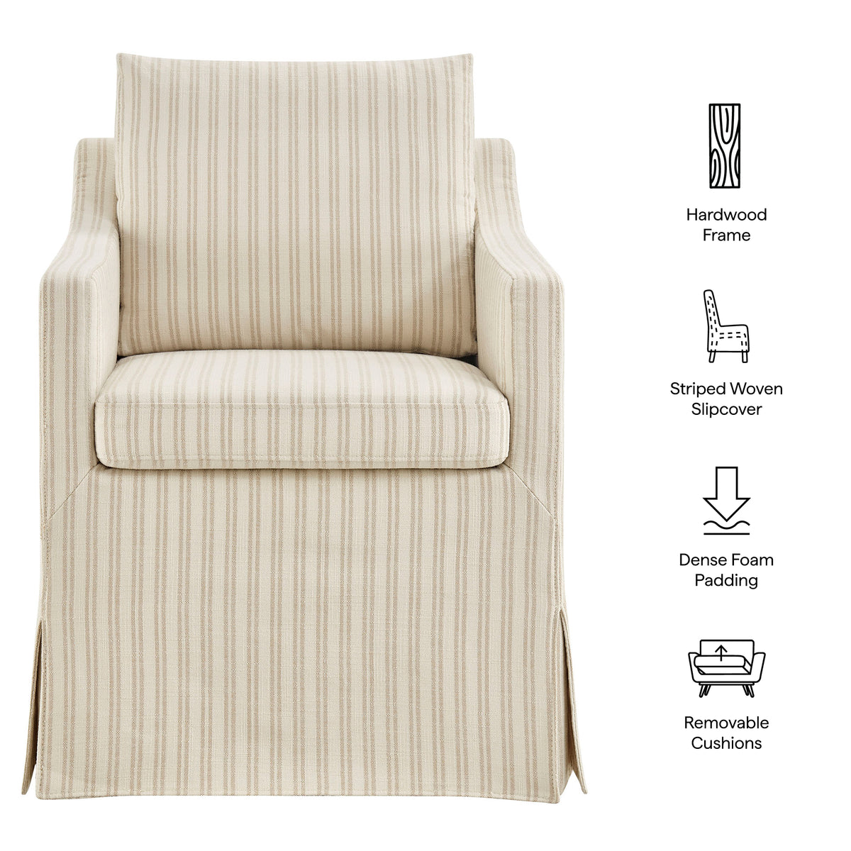 Serene Slipcovered Striped Fabric Dining Armchair