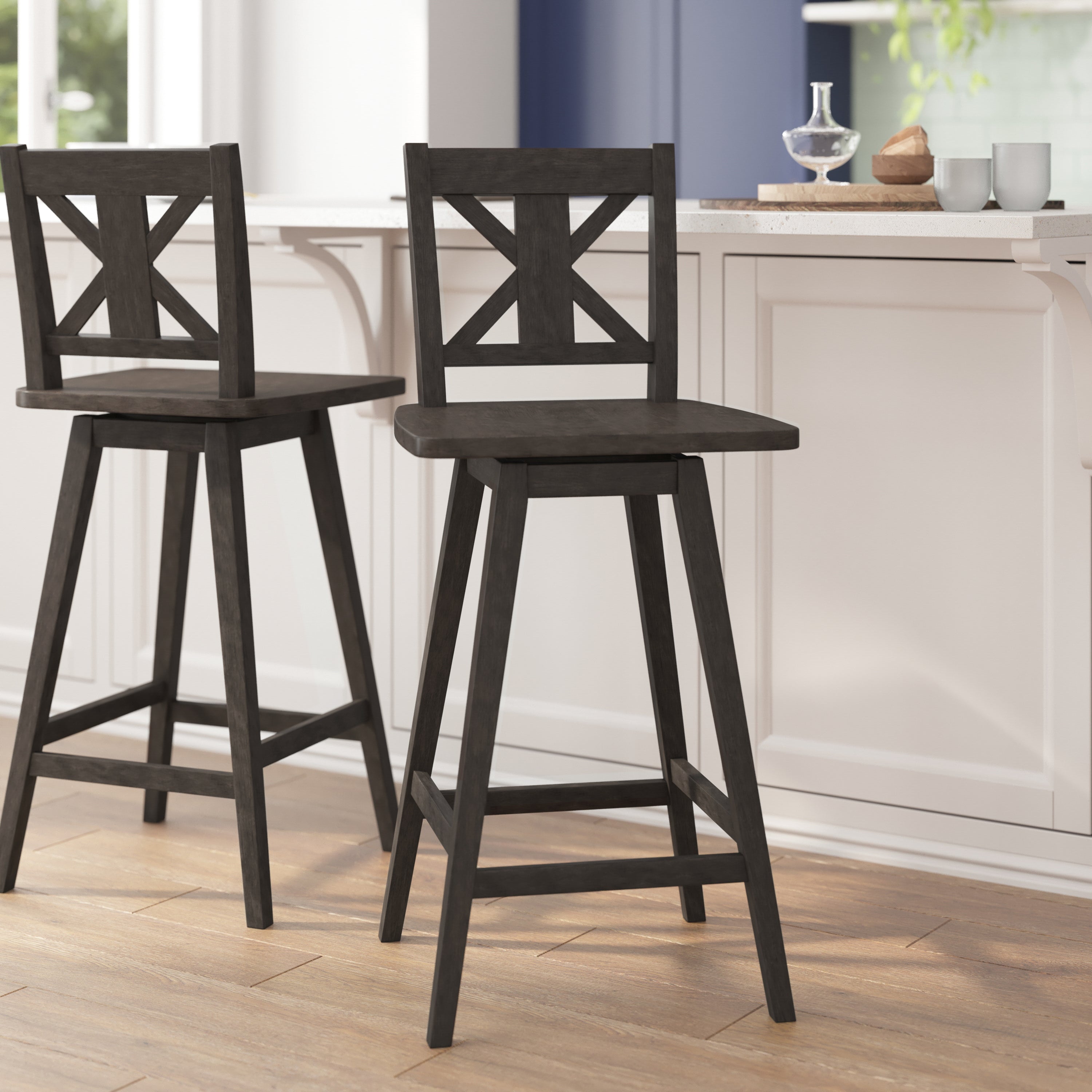 Gwendolyn Solid Wood Modern Farmhouse Swivel Bar Height Barstool
