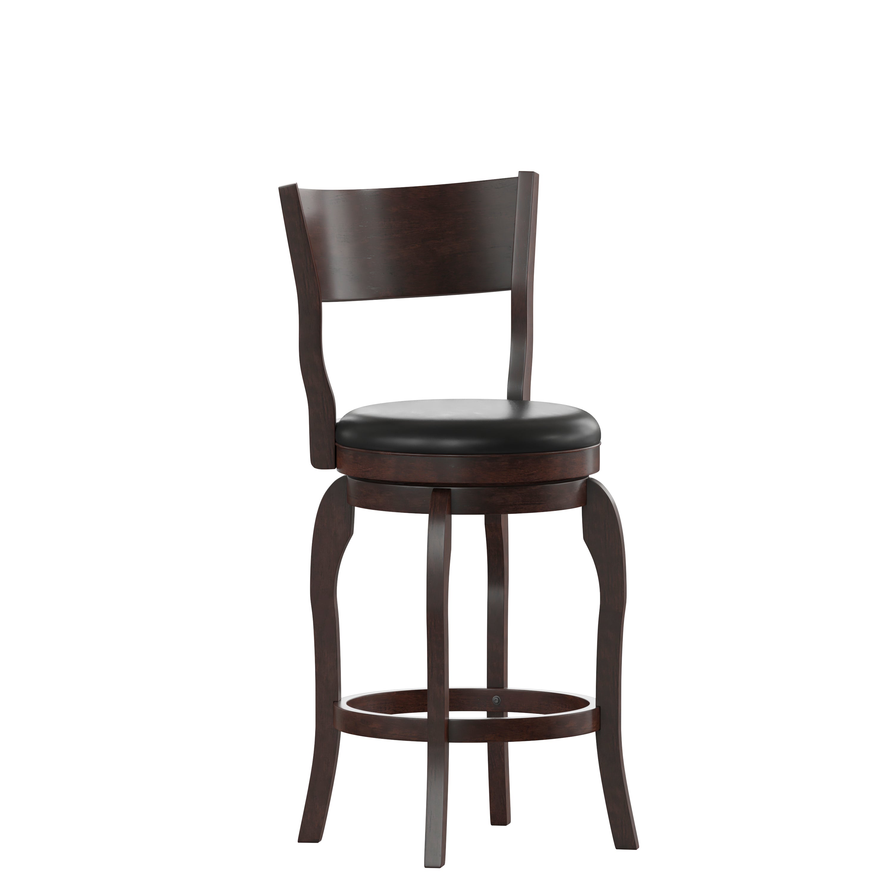 Nichola Classic Open Back Swivel Counter Height Pub Barstool with Bowed Wooden Frame and Padded, Uphosltered Seat
