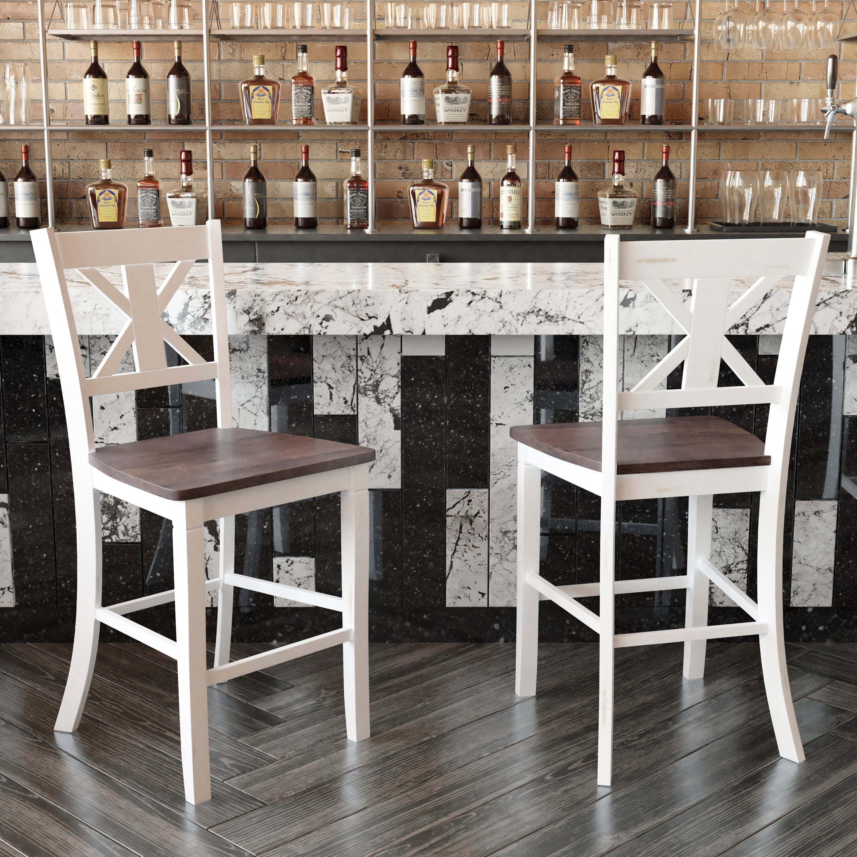 Gwendolyn Set of 2 Solid Wood Modern Farmhouse Counter Height Barstool