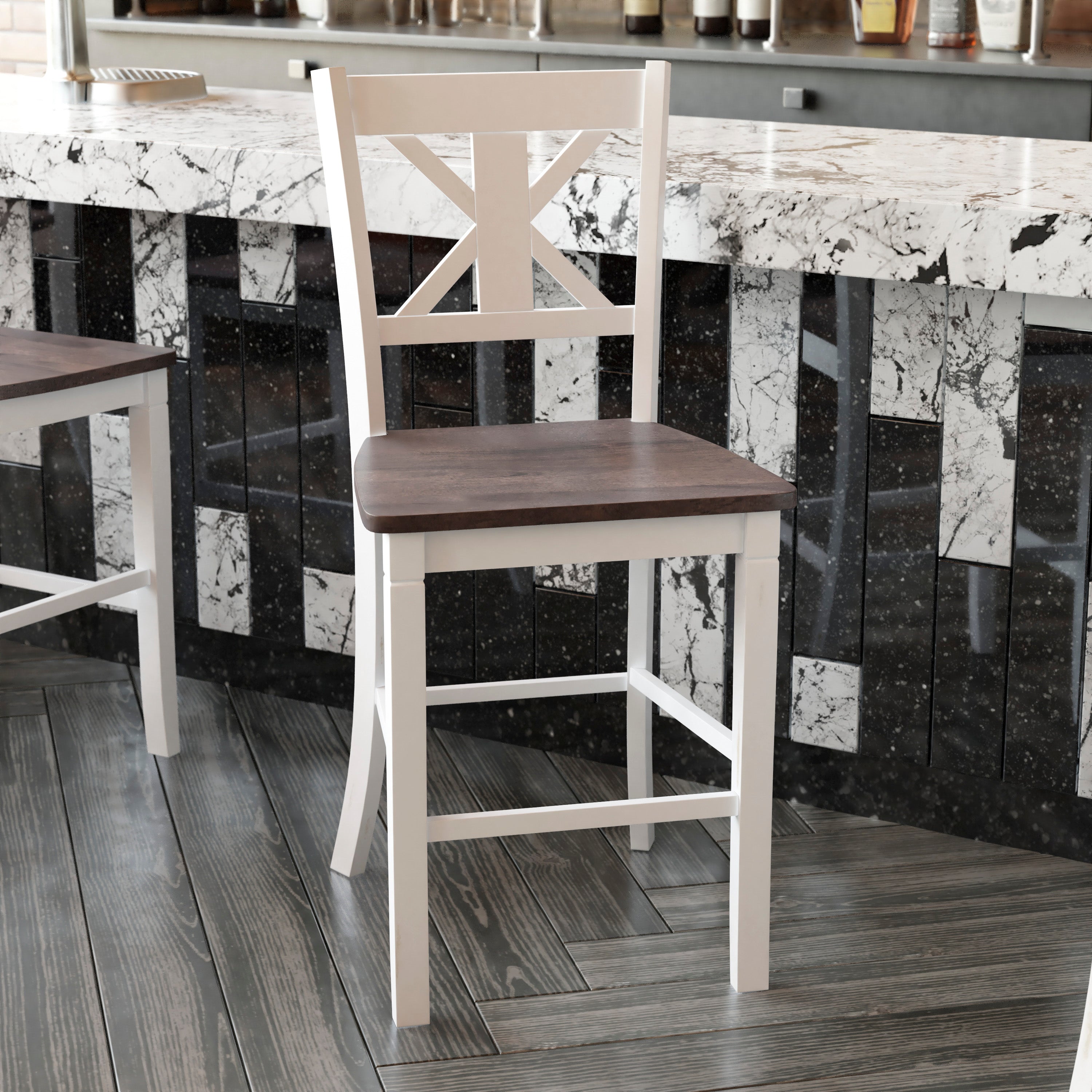 Gwendolyn Set of 2 Solid Wood Modern Farmhouse Counter Height Barstool
