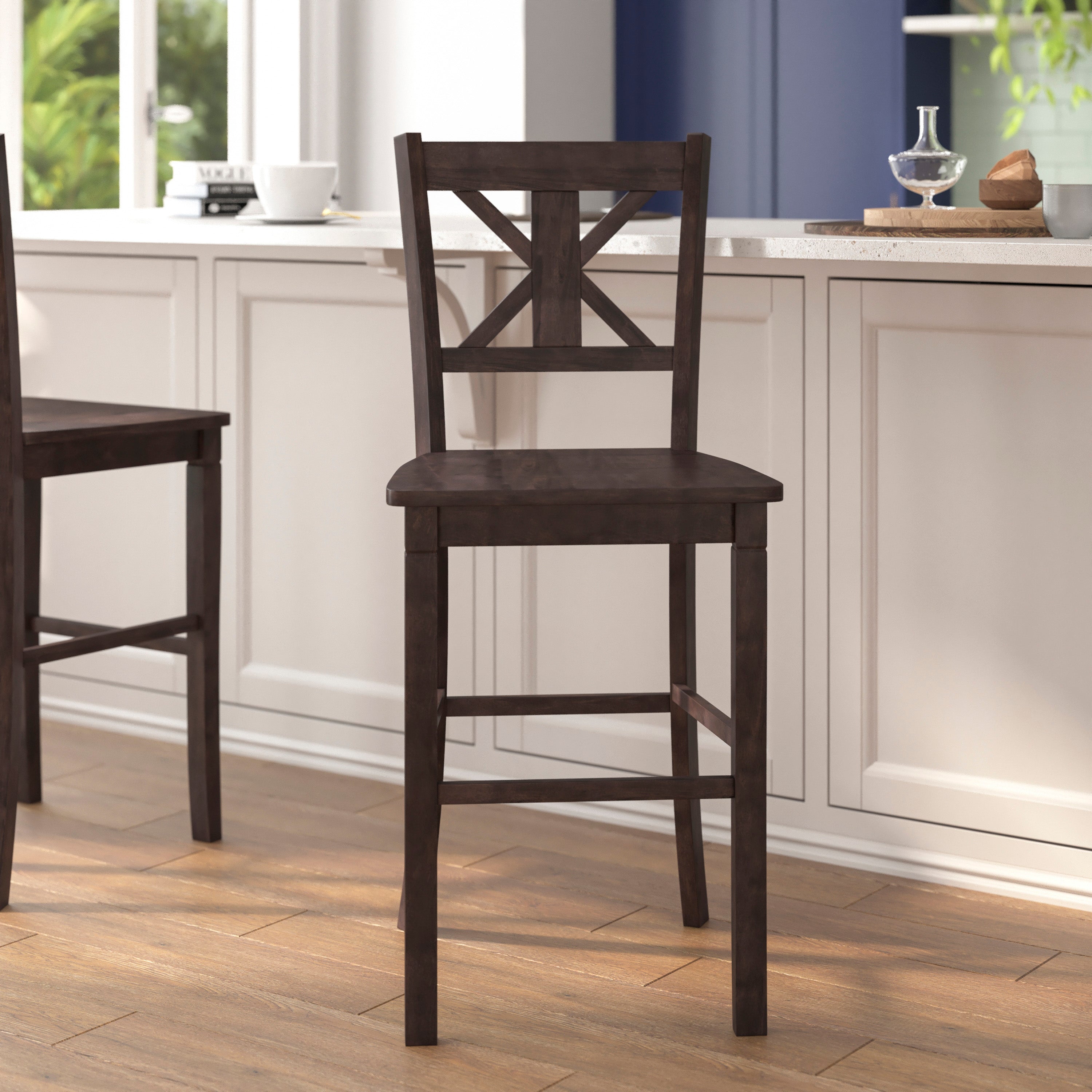 Gwendolyn Set of 2 Solid Wood Modern Farmhouse Counter Height Barstool