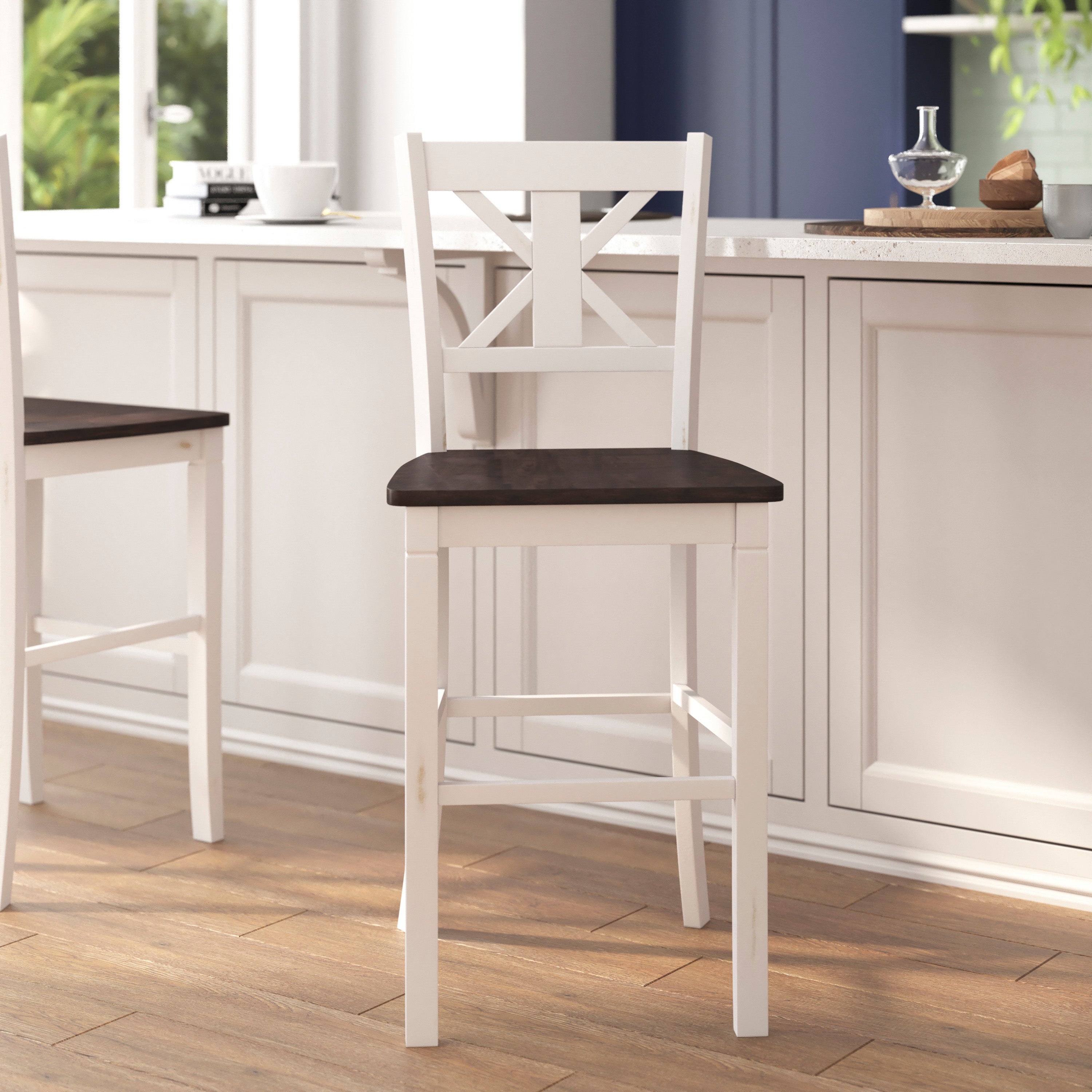 Gwendolyn Set of 2 Solid Wood Modern Farmhouse Counter Height Barstool