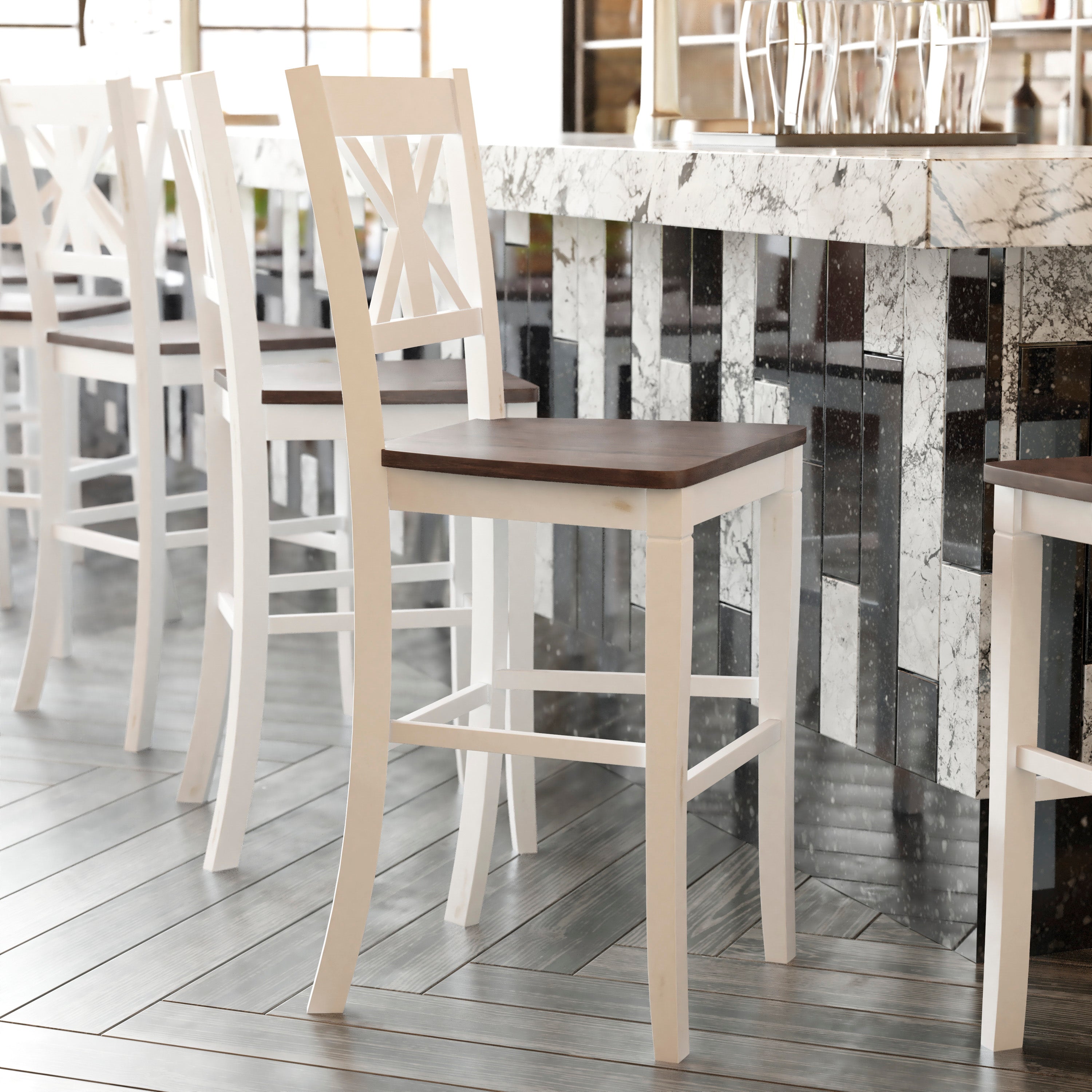 Gwendolyn Set of 2 Solid Wood Modern Farmhouse Counter Height Barstool