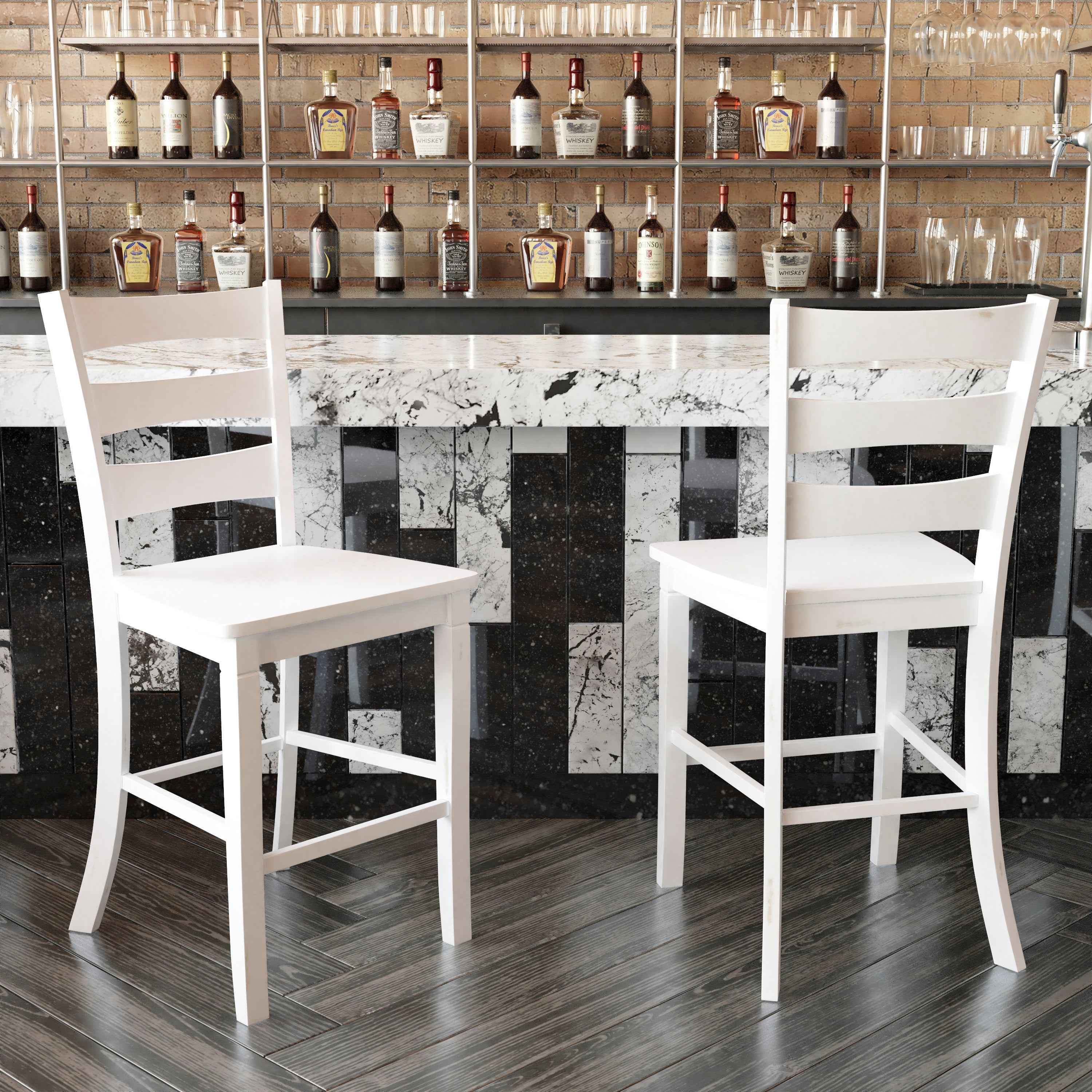 Liesel Set of 2 Wooden Classic Ladderback Counter Height Barstool with Solid Wood Seat