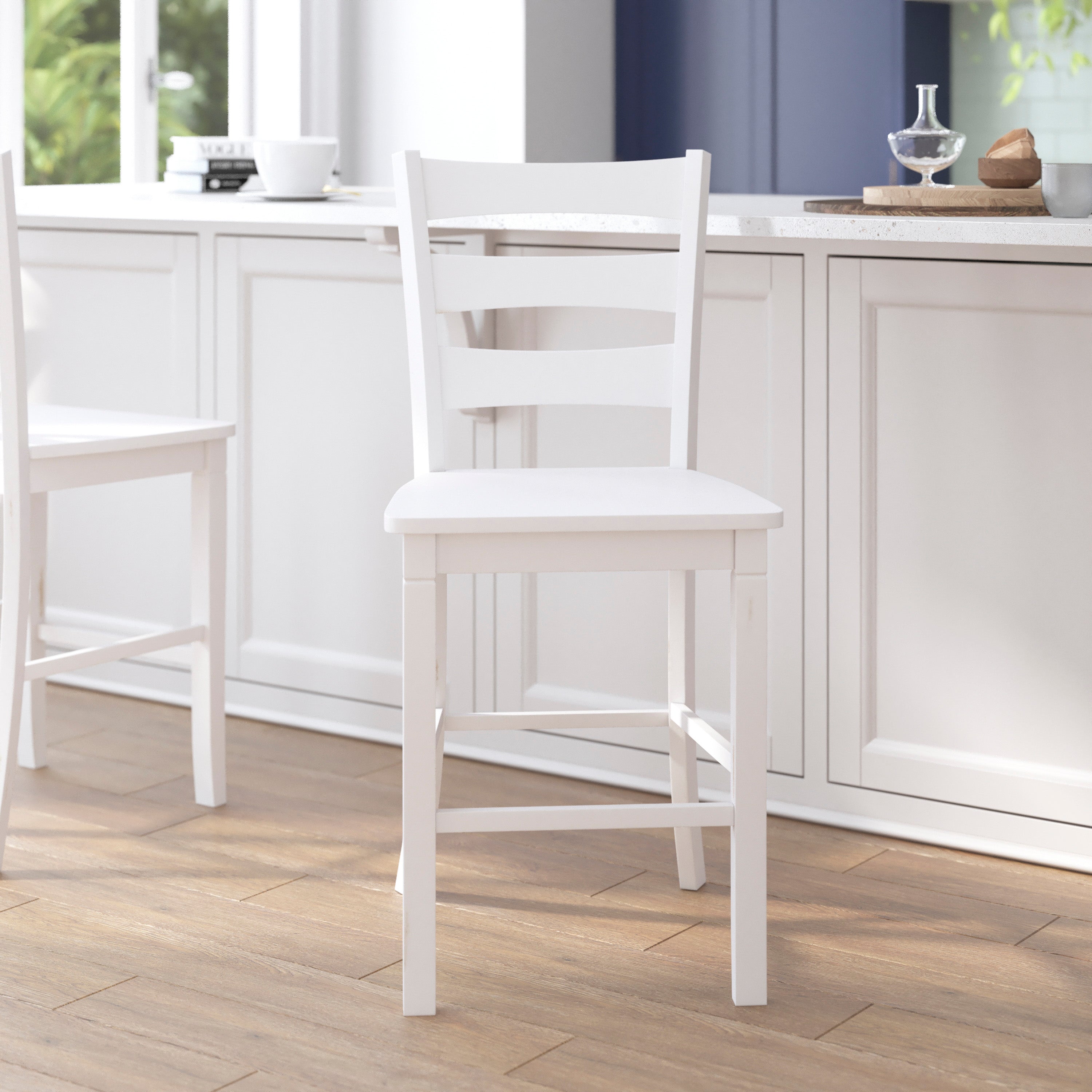 Liesel Set of 2 Wooden Classic Ladderback Counter Height Barstool with Solid Wood Seat