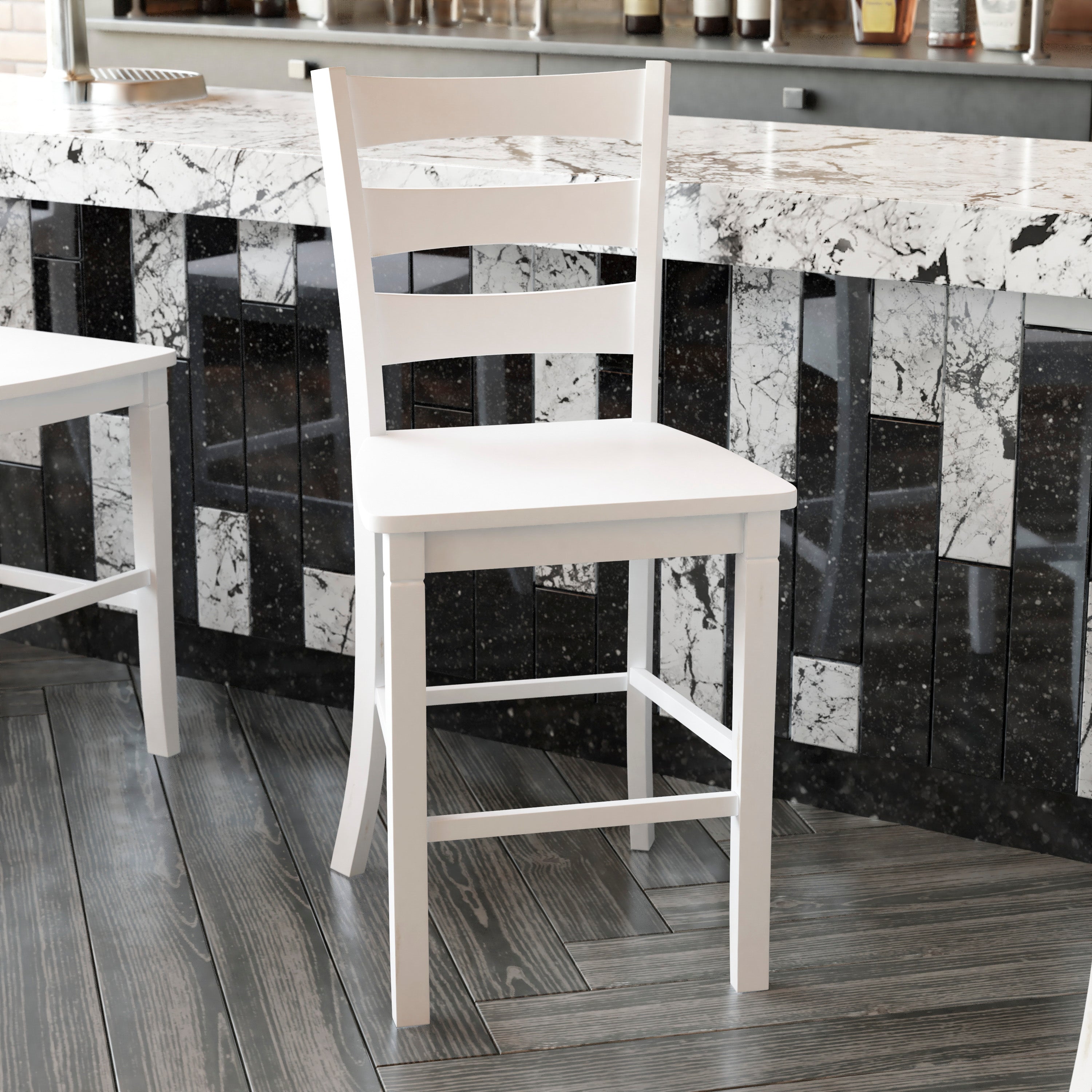 Liesel Set of 2 Wooden Classic Ladderback Counter Height Barstool with Solid Wood Seat